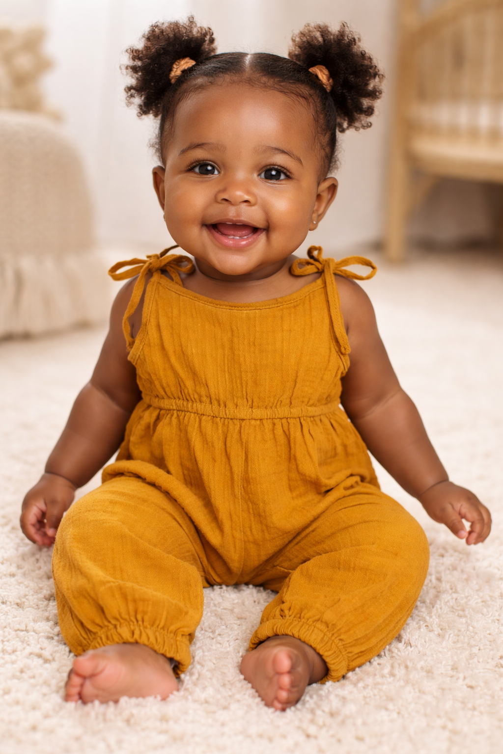 Baby Cotton Jumpsuit – Mustard | White | Pink