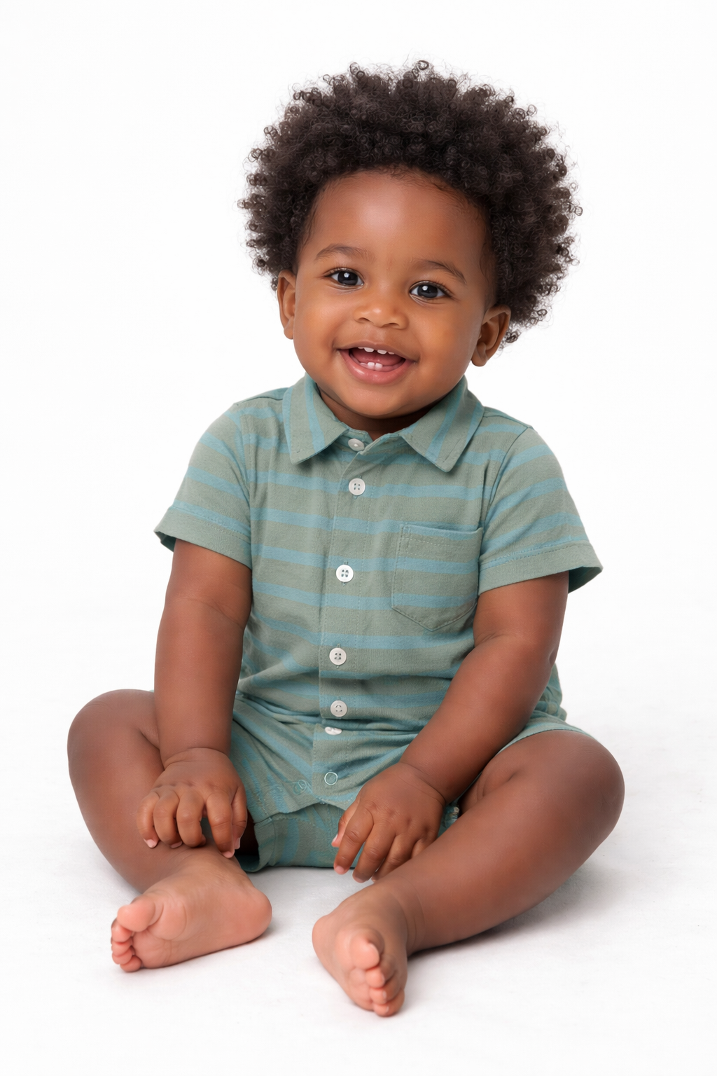 Baby Boys’ Striped Button-Front Romper
