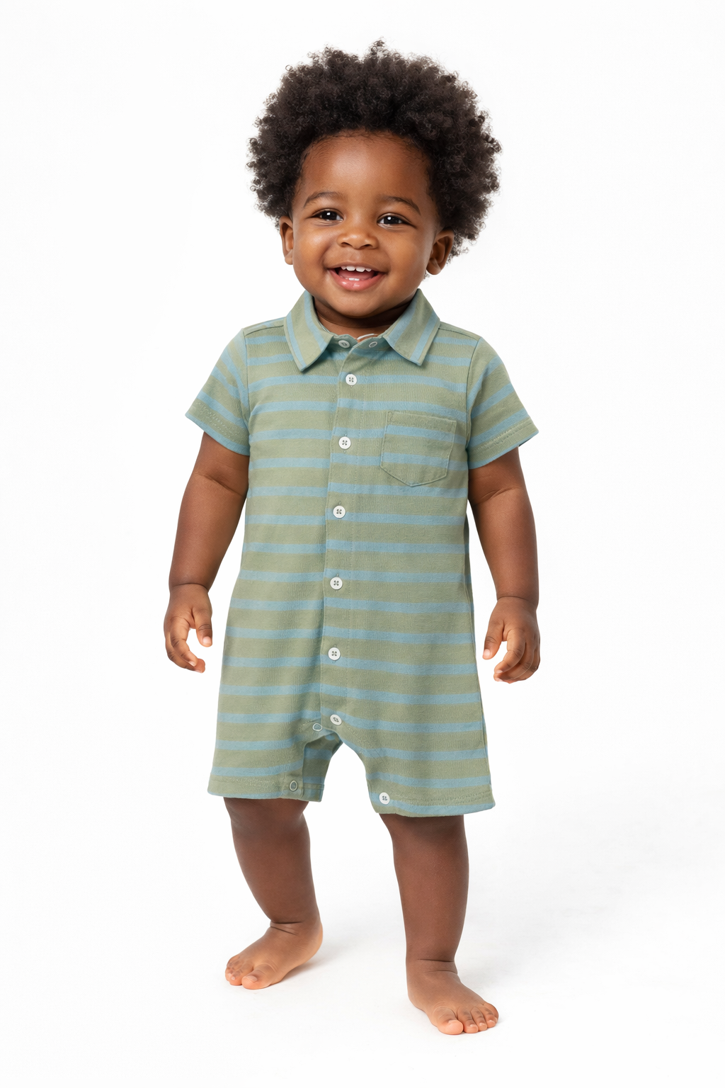 Baby Boys’ Striped Button-Front Romper