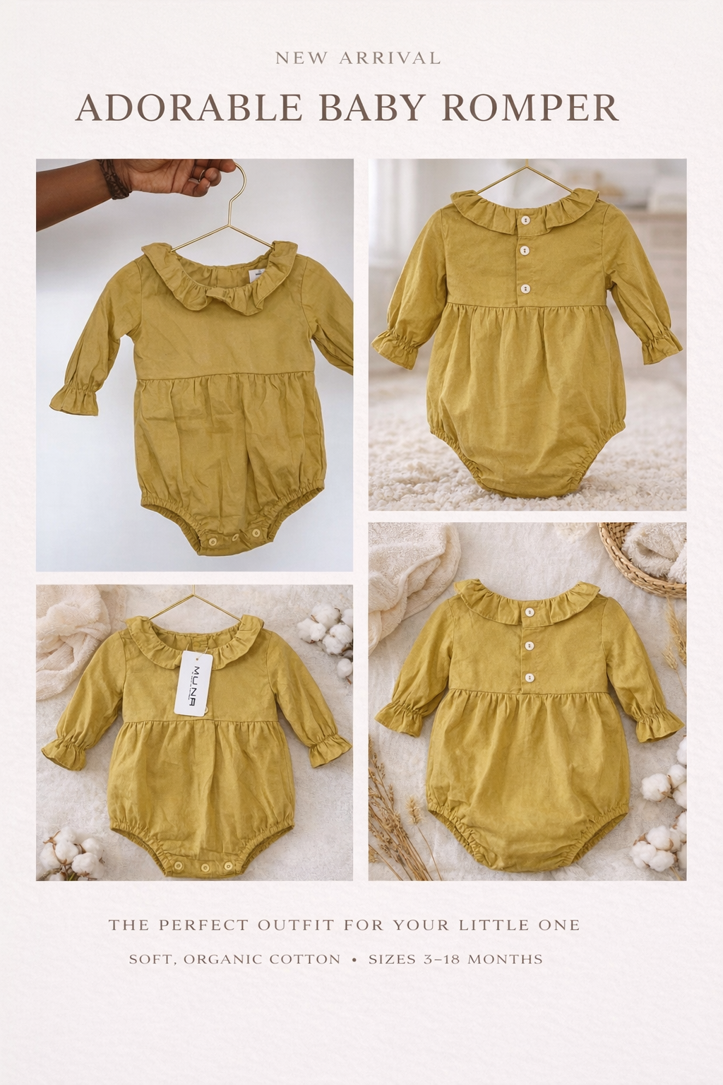 Soft Cotton Baby Romper with Ruffled Collar