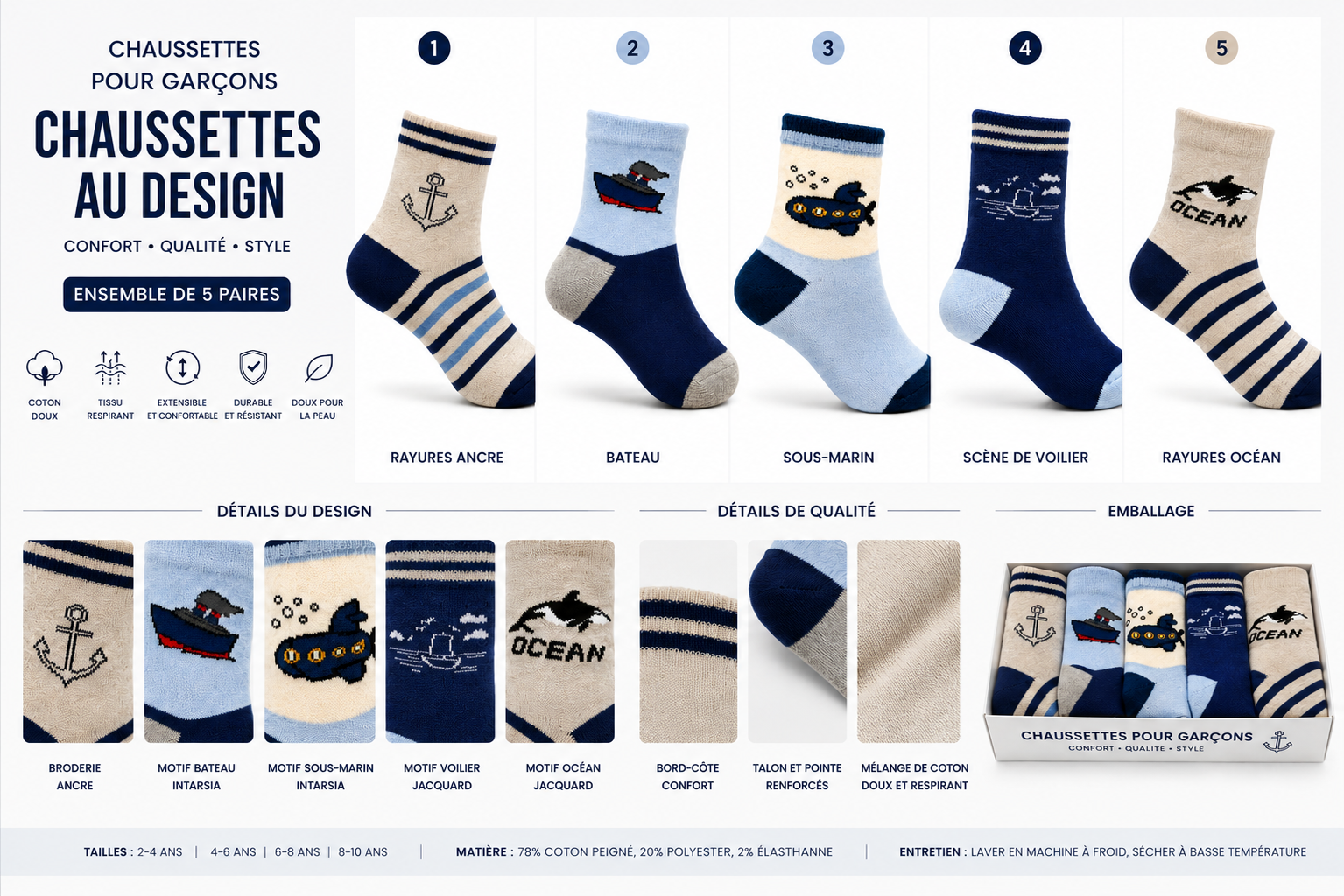 Lot de Chaussettes bleu marine pour enfant