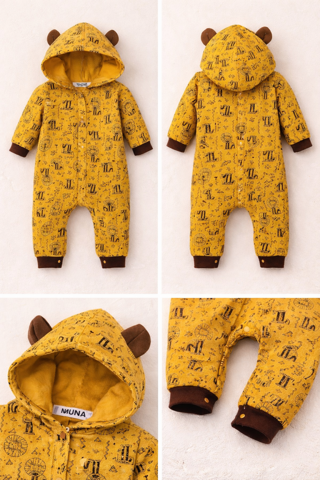 Hooded Baby Romper – Safari Print