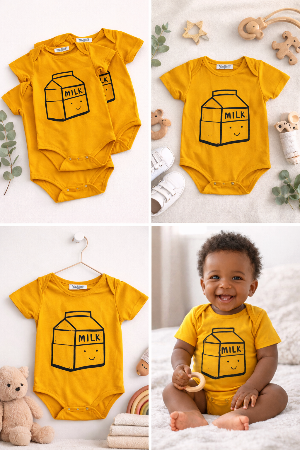 Milk Carton Baby Bodysuit – Mustard Yellow