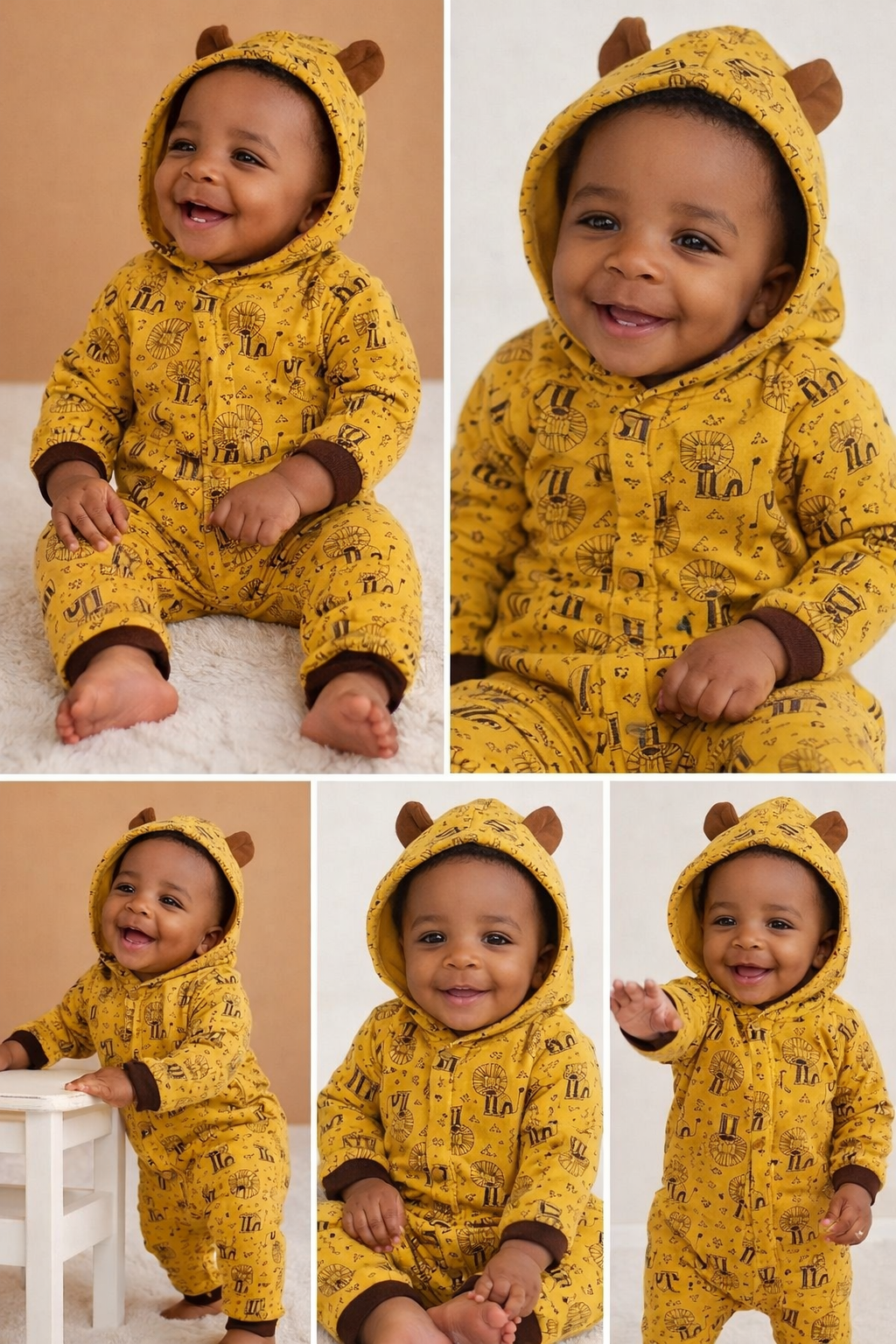 Hooded Baby Romper – Safari Print