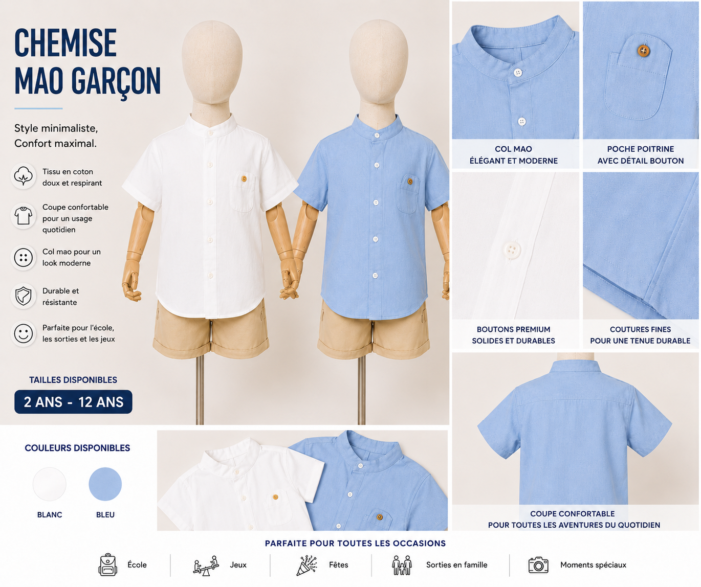Chemise Col Mao MUNA en Pur Lin