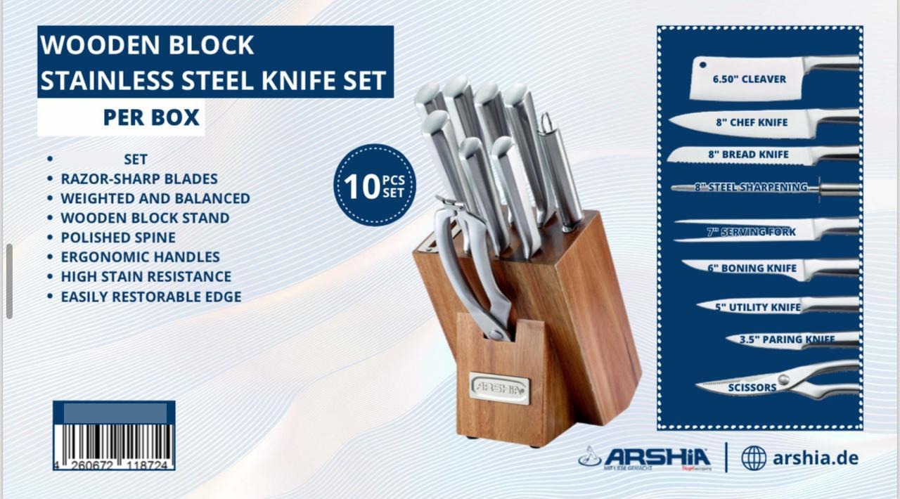 Stainless Steel Knife Set with Wooden Block