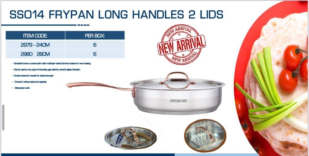 SS014 Frypan with Long Handles & 2 Lids