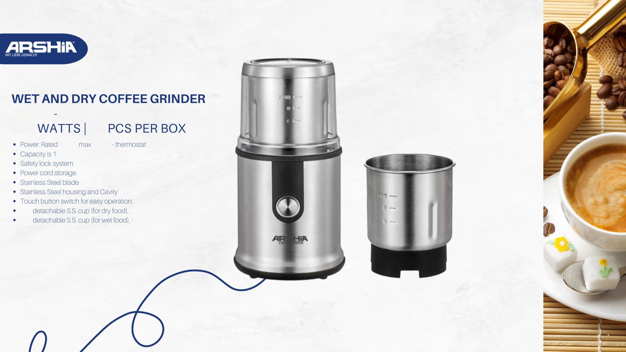 Arshia Wet and Dry Coffee Grinder
