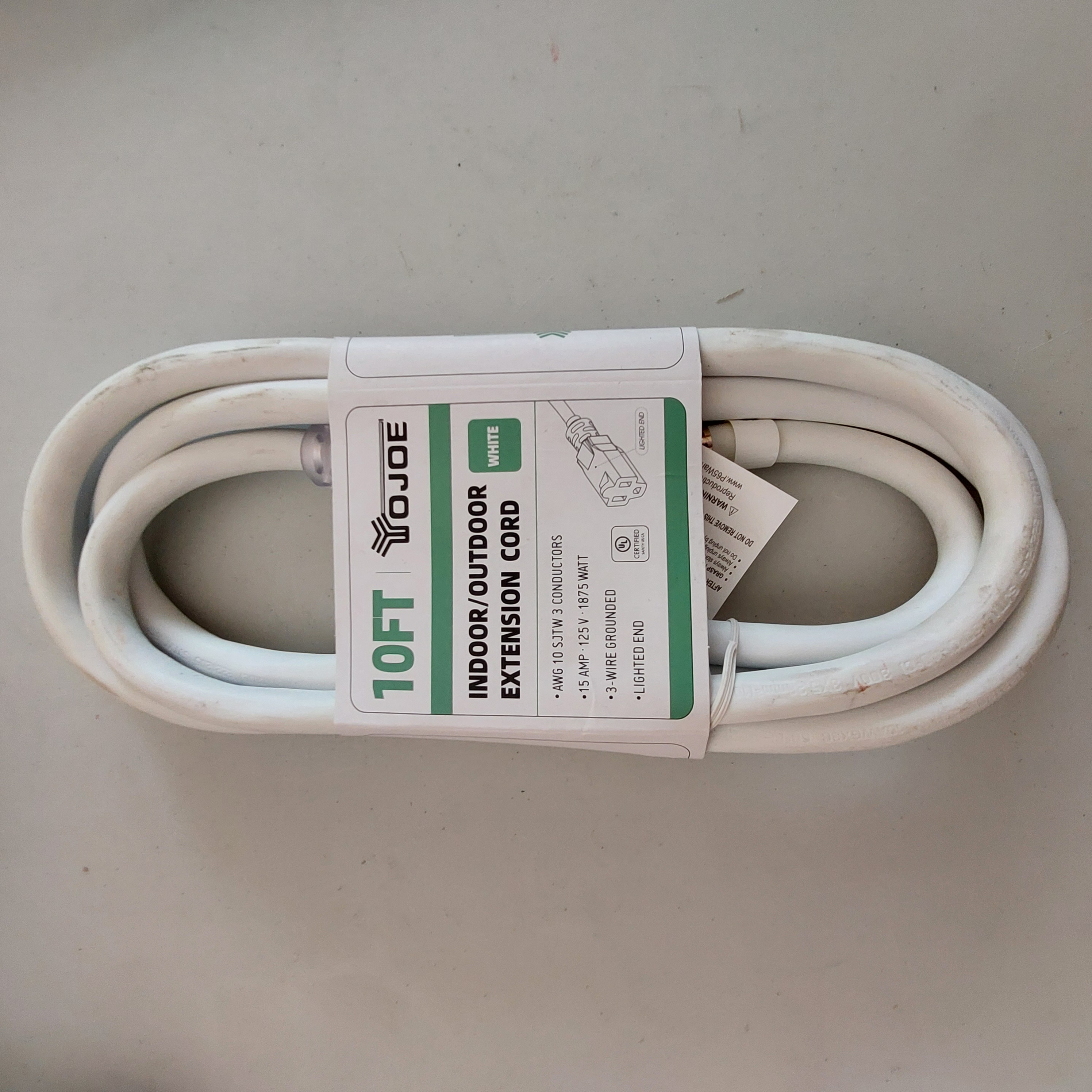 YOJOE 10FT 10AWG Indoor/Outdoor Extension Cord White YJ-103W10EFW
