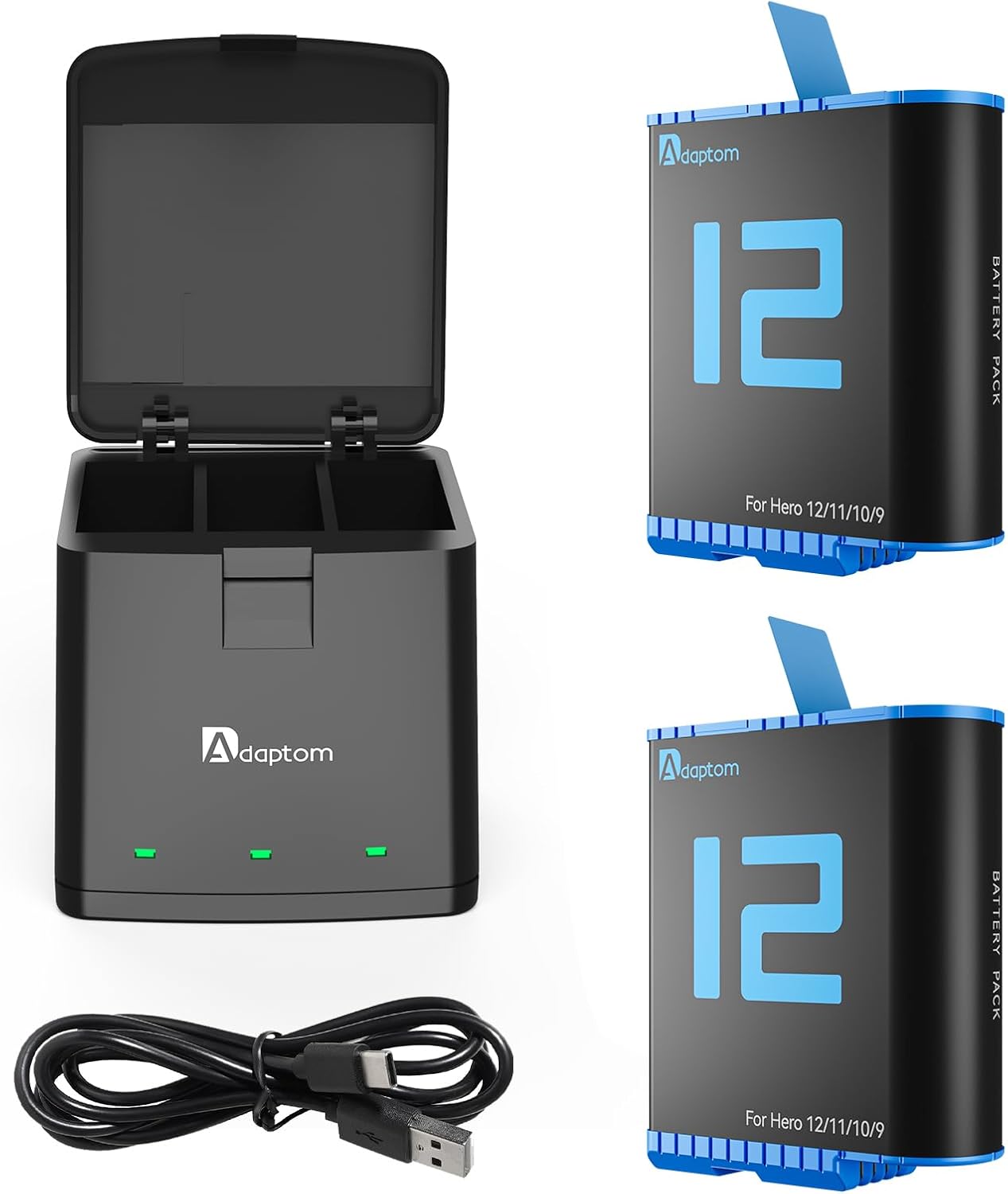 AdapTom Battery Charging Box with 2 pack Batteries Hero 12/11/10/9