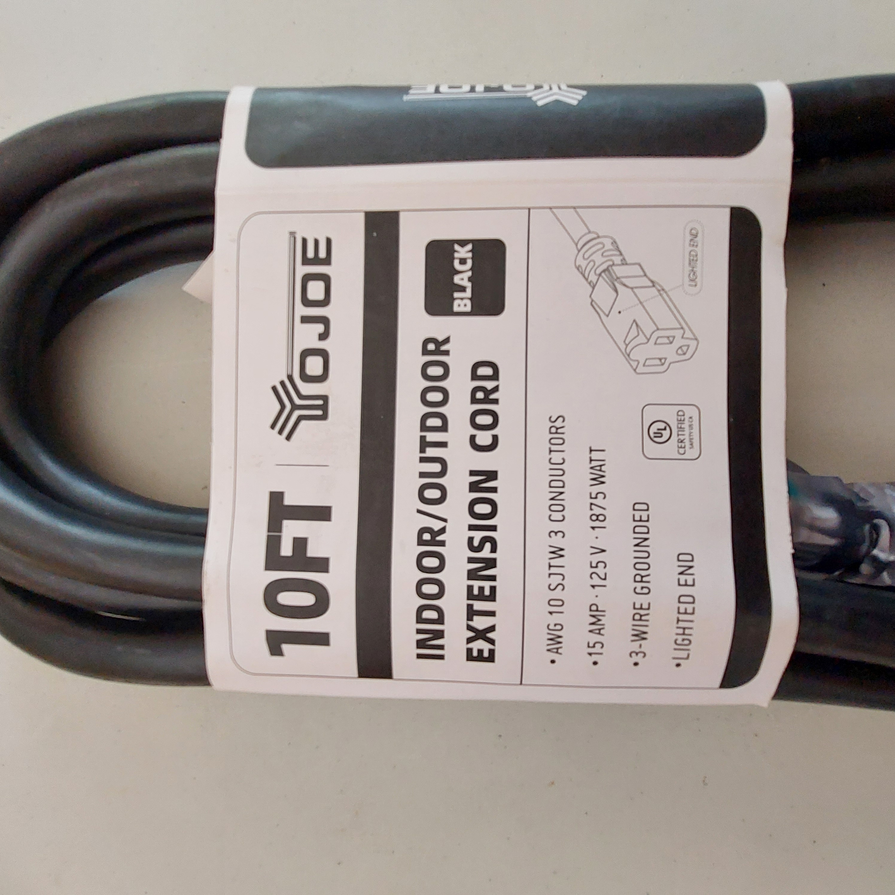 YOJOE 10FT 10AWG Indoor/Outdoor Extension Cord Black YJ-E103W10EFB