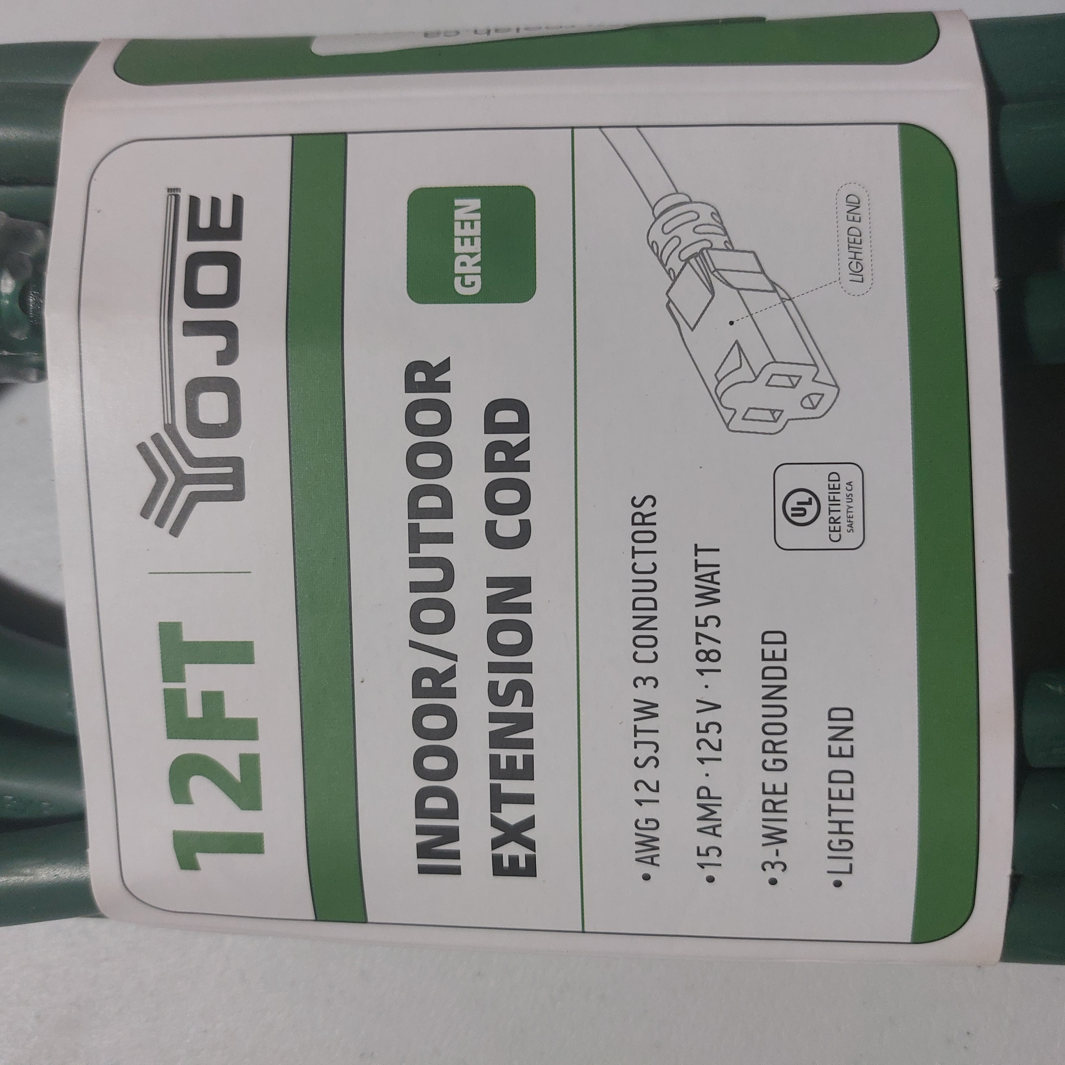 YOJOE 12FT 12AWG Indoor/Outdoor Extension Cord, Green 