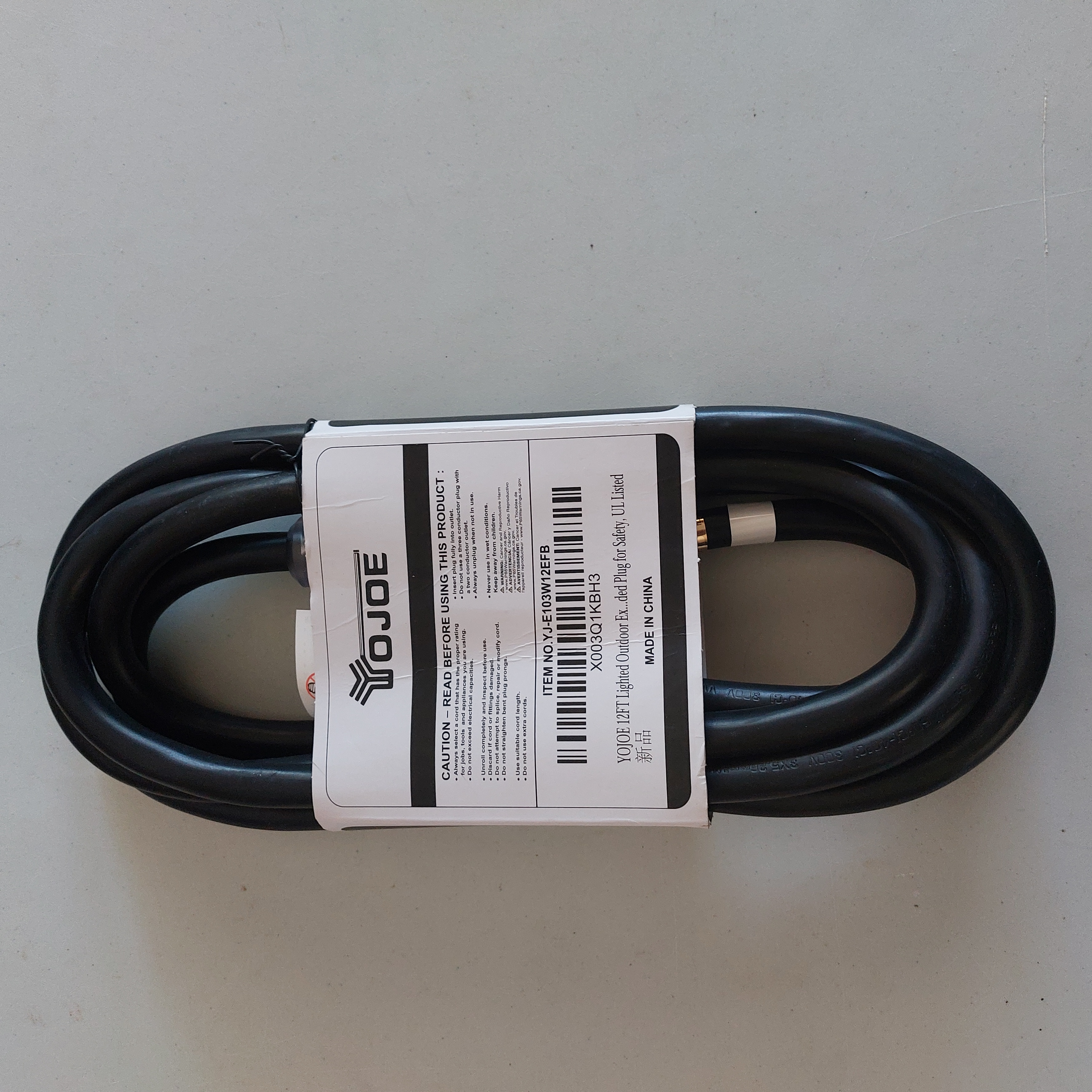 YOJOE 12FT 10AWG Indoor/Outdoor Extension Cord Black YJ-E103W12EFB