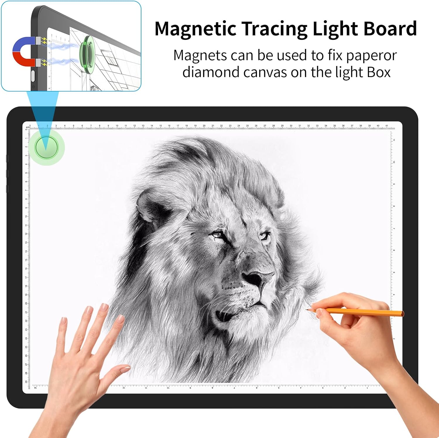Phylosal Magnetic A3 Light Pad with Bag, Super Bright Light Box with Side Button, Tracing and Drawing, USB Power Light Table