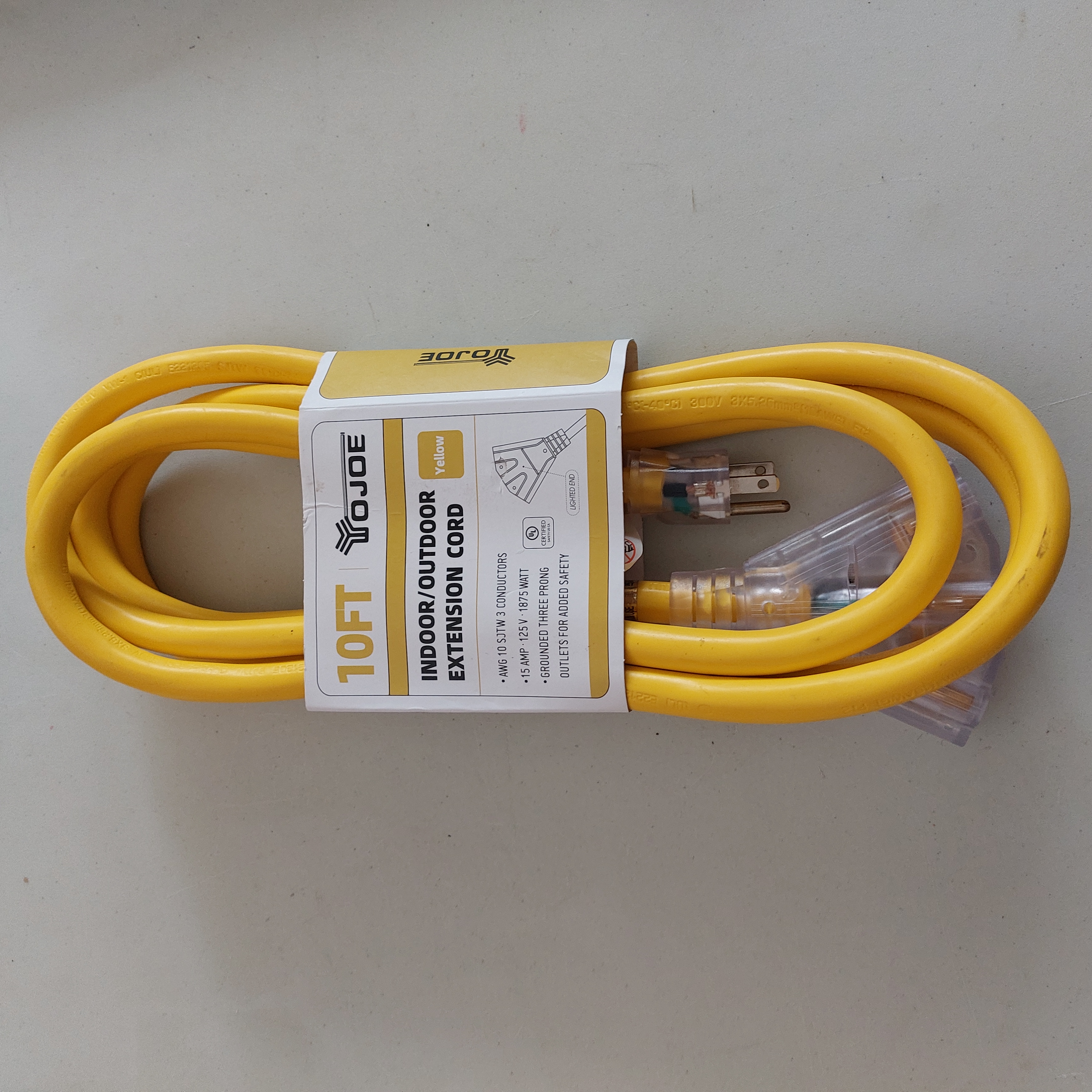 YOJOE 10FT 10AWG Indoor/Outdoor Extension Cord Yellow YJ-E103W10ETY