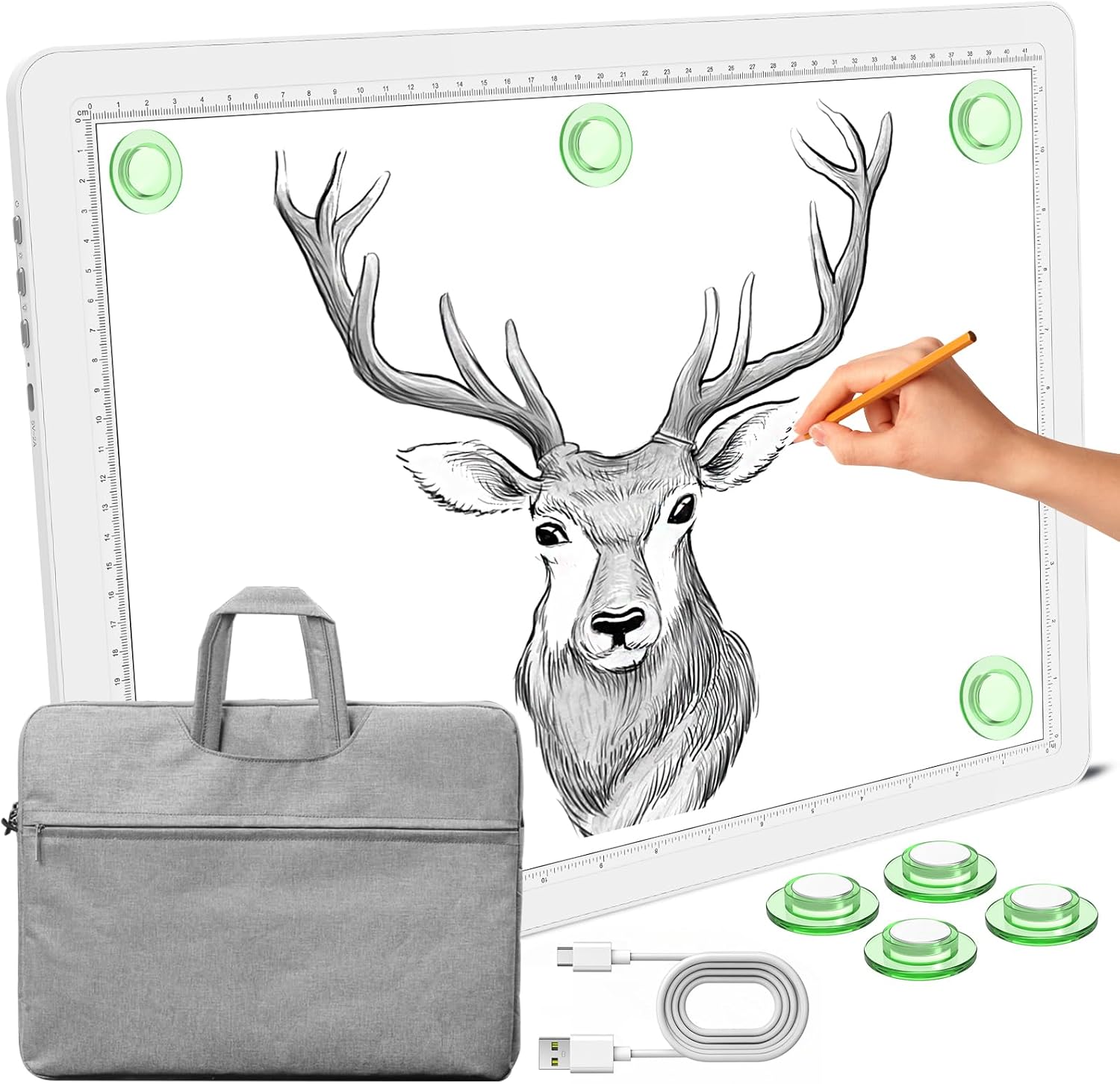 Phylosal Magnetic A3 Light Pad with Bag, Super Bright Light Box with Side Button, Tracing and Drawing, USB Power Light Table, White