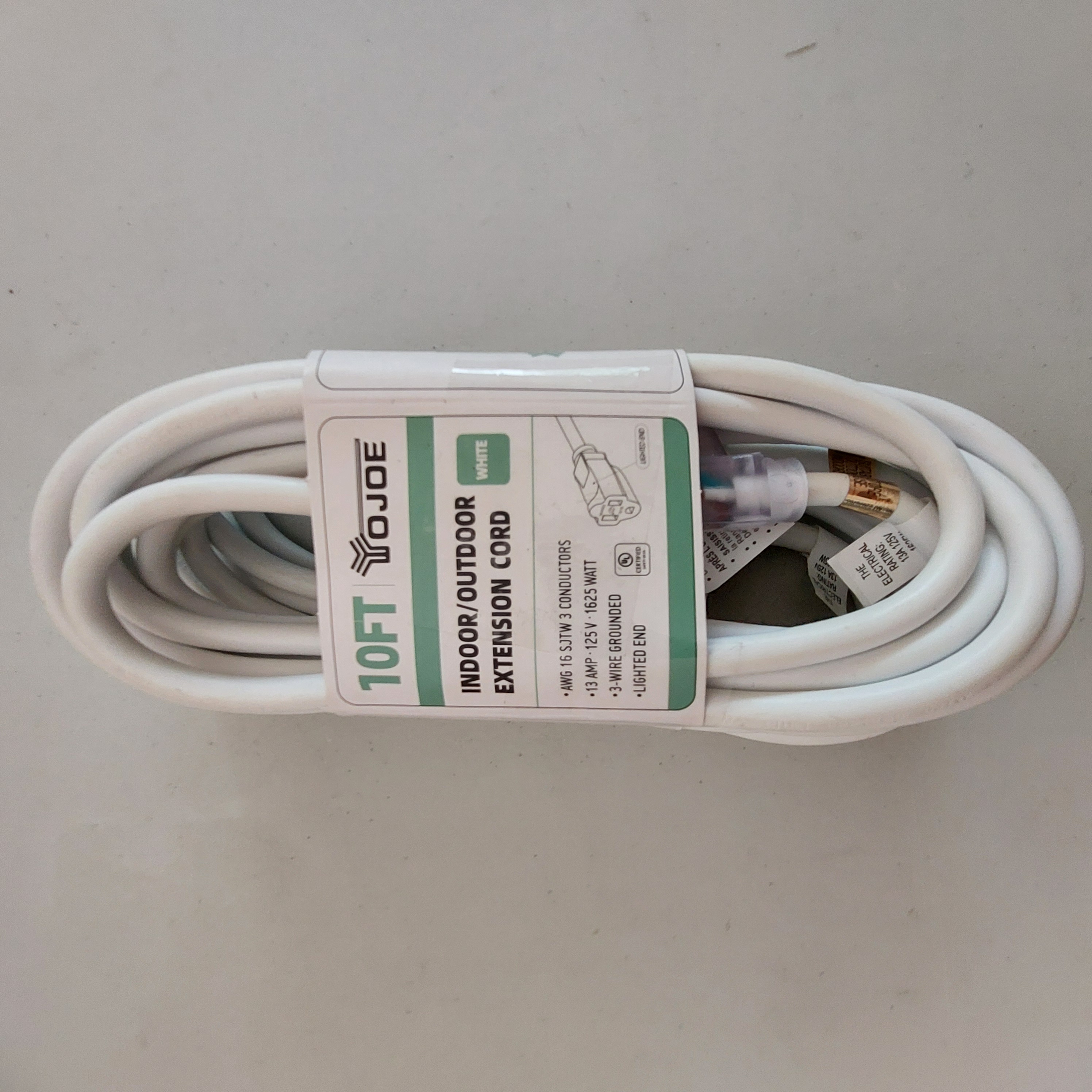 YOJOE 10FT 16AWG Indoor/Outdoor Extension Cord (2 Pack) White YJ-E163W10EFWC