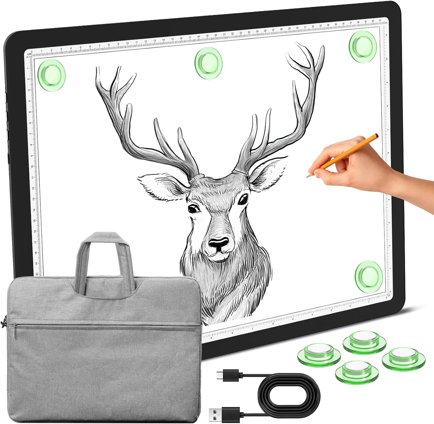 Phylosal Magnetic A3 Light Pad with Bag, Super Bright Light Box with Side Button, Tracing and Drawing, USB Power Light Table