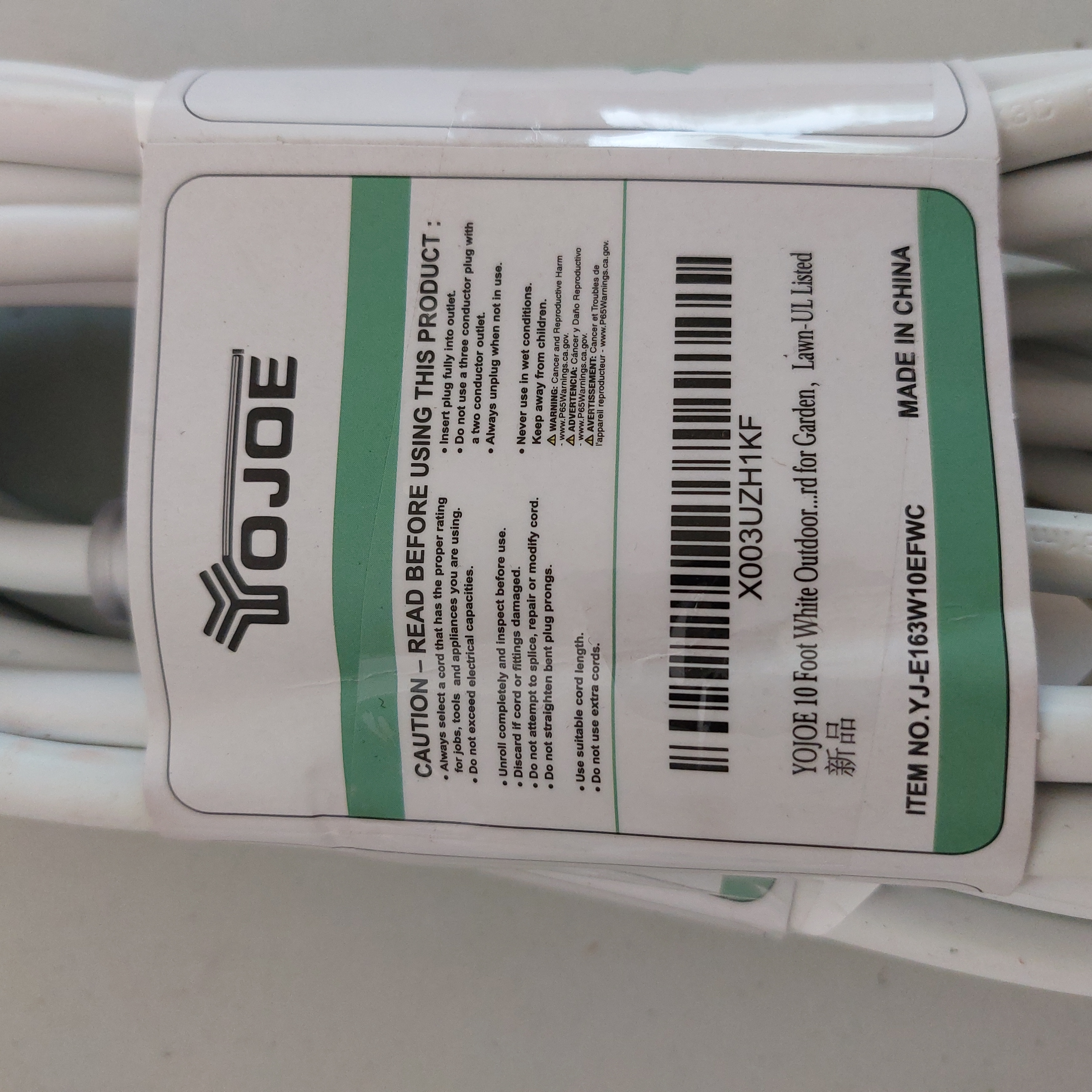 YOJOE 10FT 16AWG Indoor/Outdoor Extension Cord (2 Pack) White YJ-E163W10EFWC