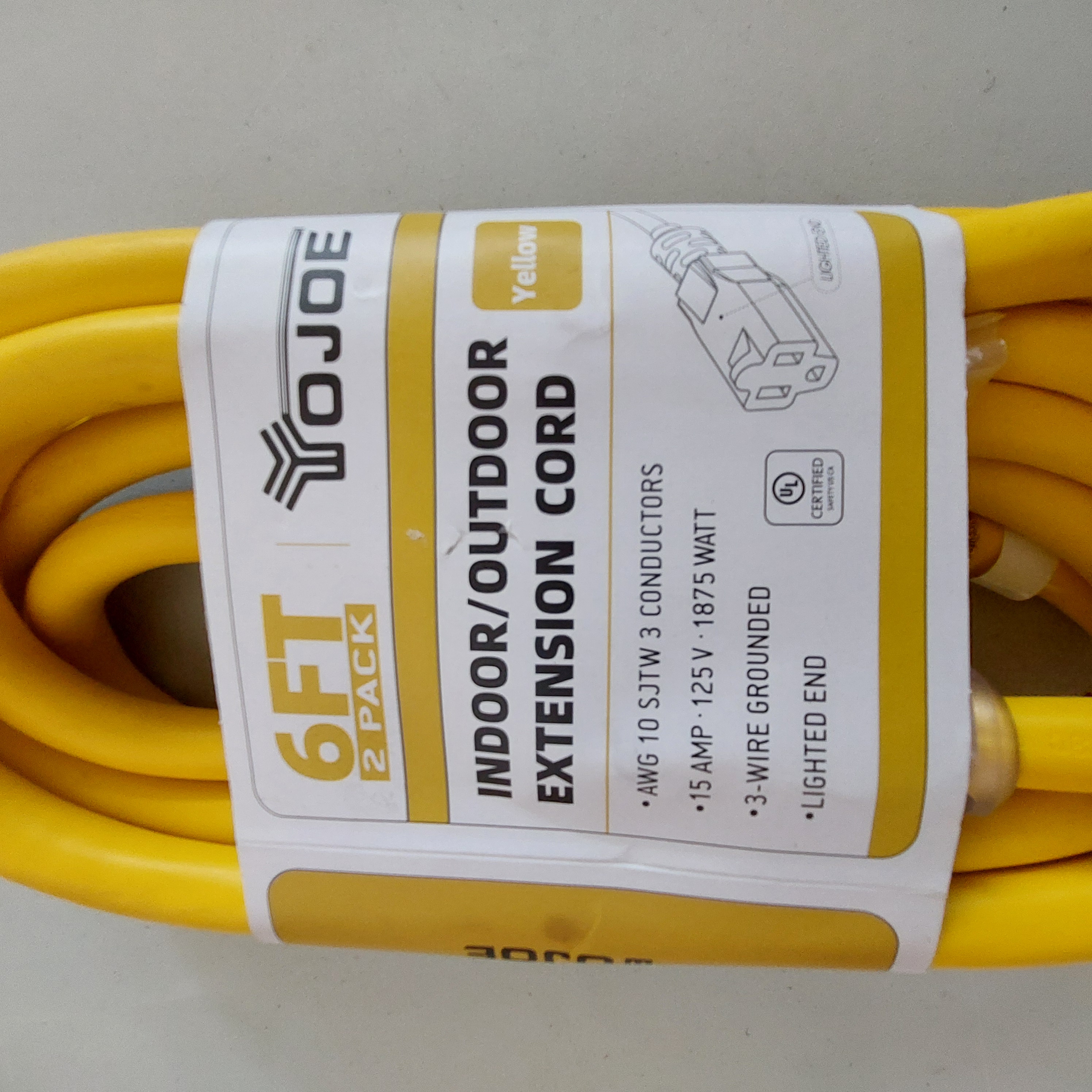 YOJOE 6FT 10AWG Extension Cord Yellow YJ-E103W06EFY-2PK