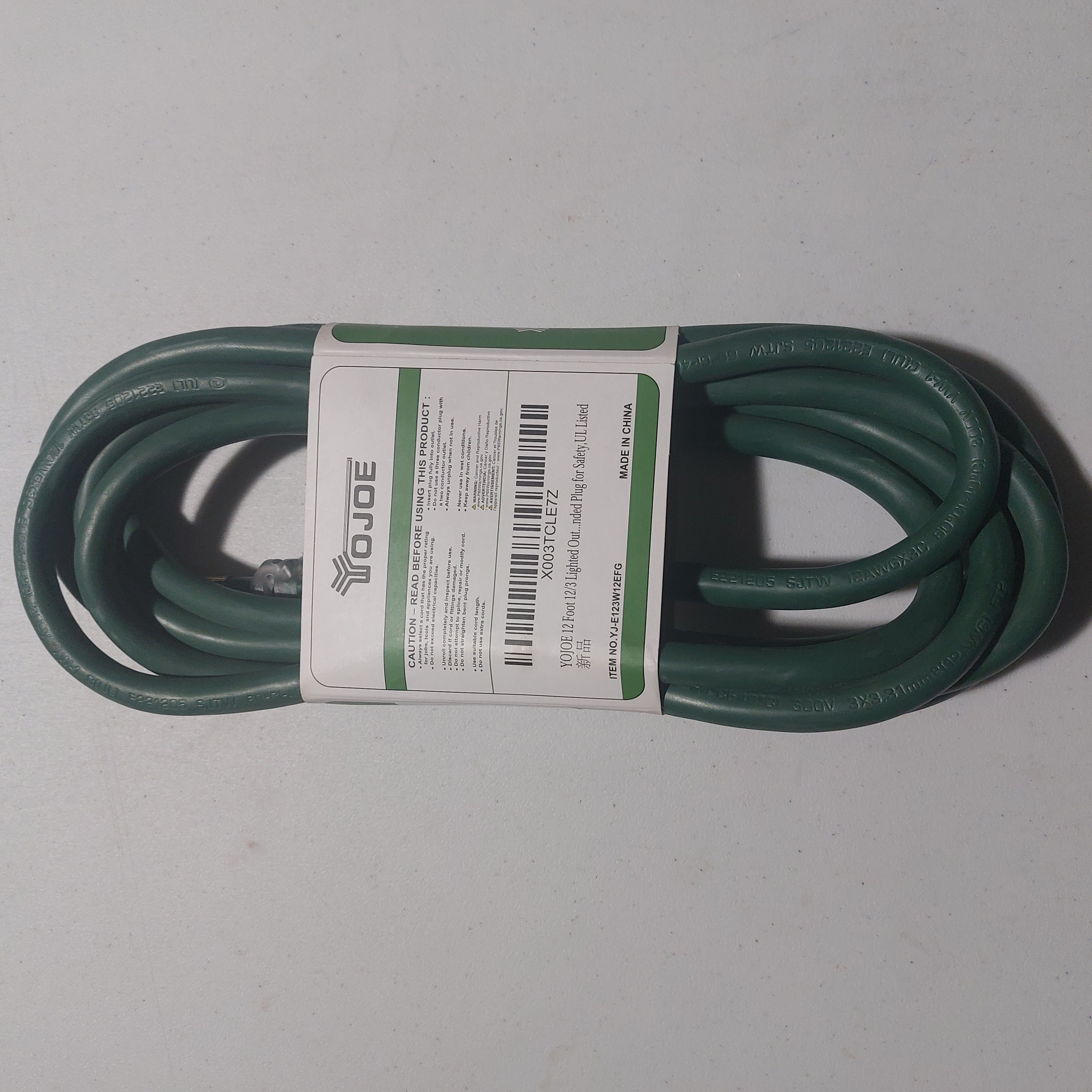 YOJOE 12FT 12AWG Indoor/Outdoor Extension Cord, Green 