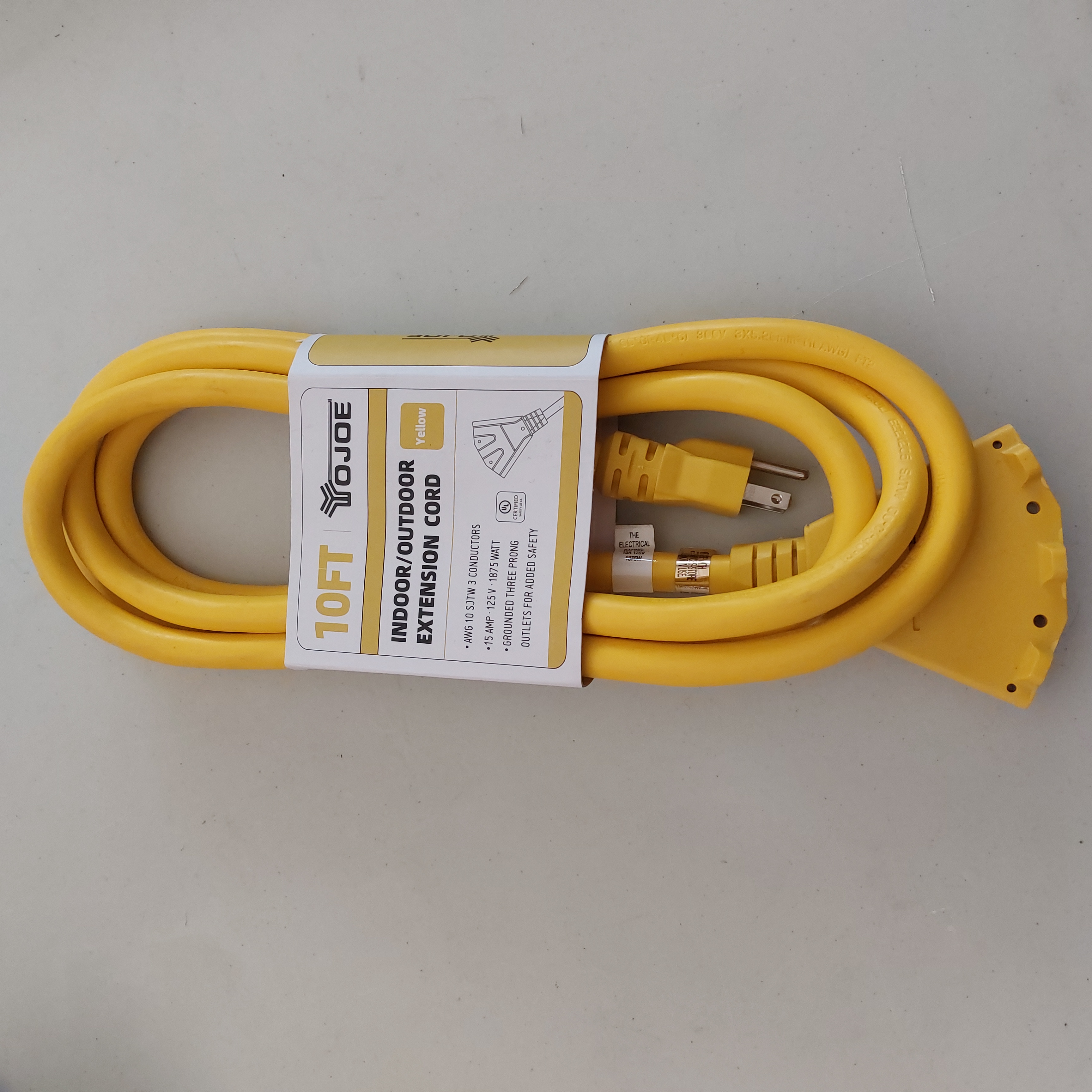 YOJOE 10FT 10AWG Indoor/Outdoor Extension Cord Yellow YJ-E103W10ETYS