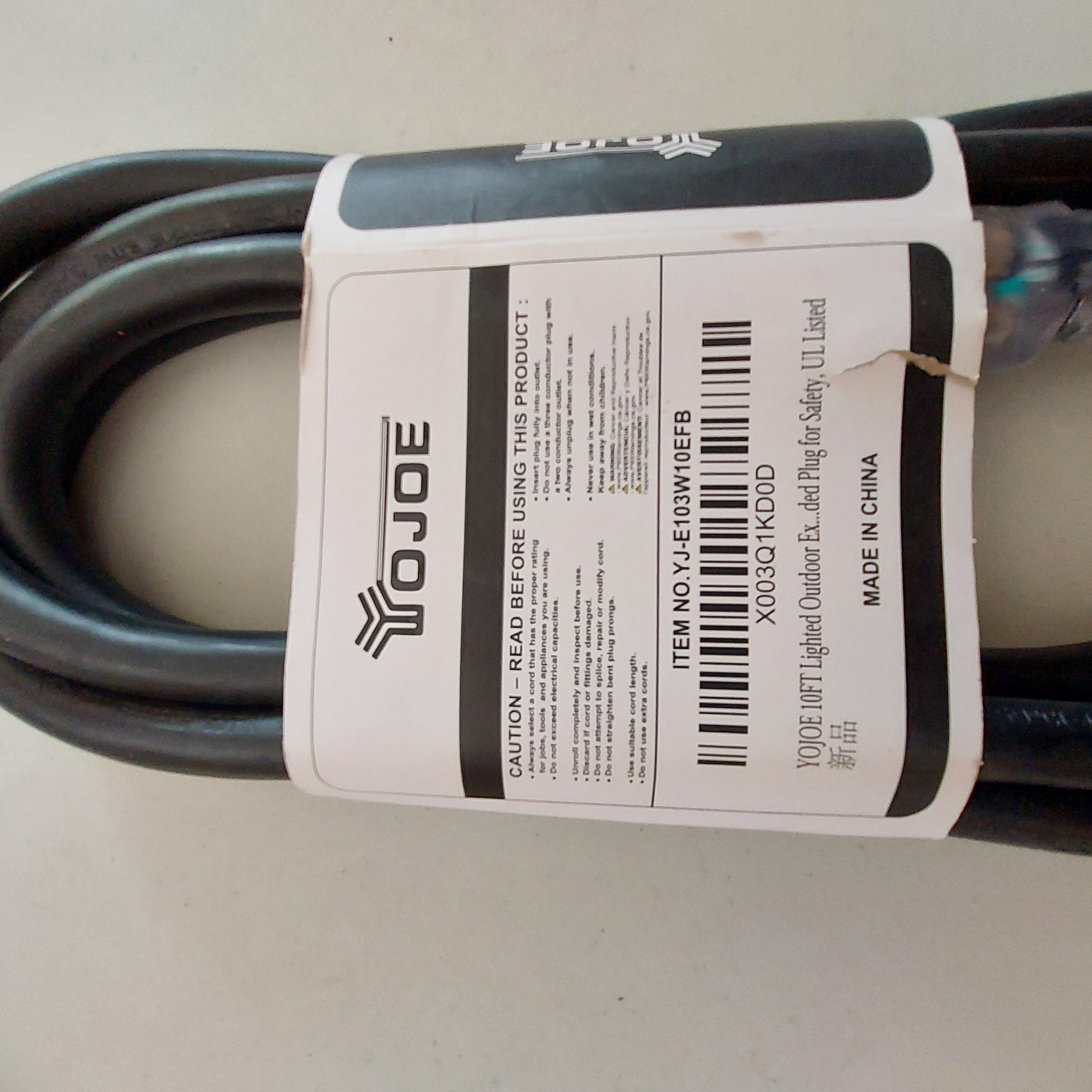 YOJOE 10FT 10AWG Indoor/Outdoor Extension Cord Black YJ-E103W10EFB