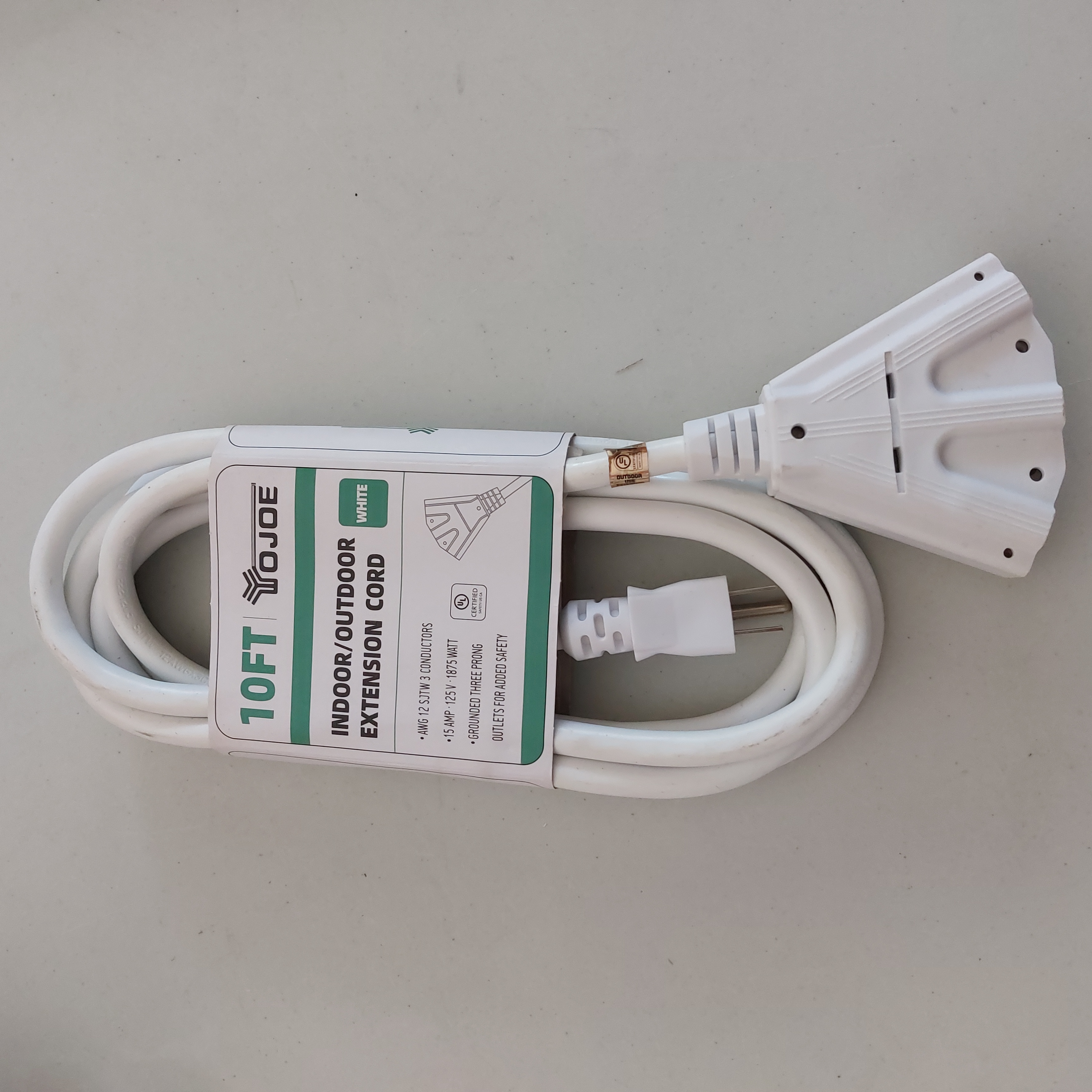 YOJOE 10FT 12AWG Indoor/Outdoor Extension Cord White