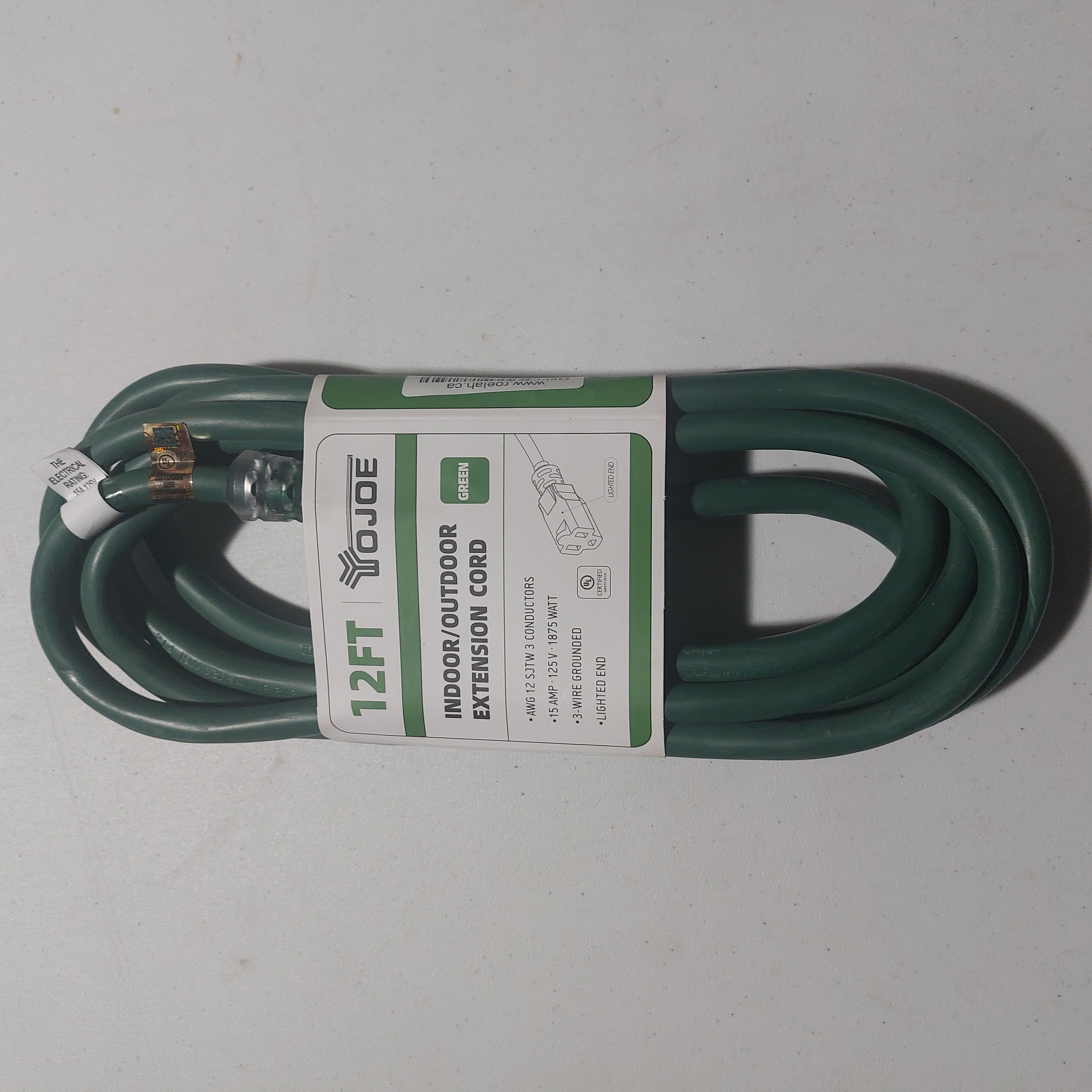 YOJOE 12FT 12AWG Indoor/Outdoor Extension Cord, Green 
