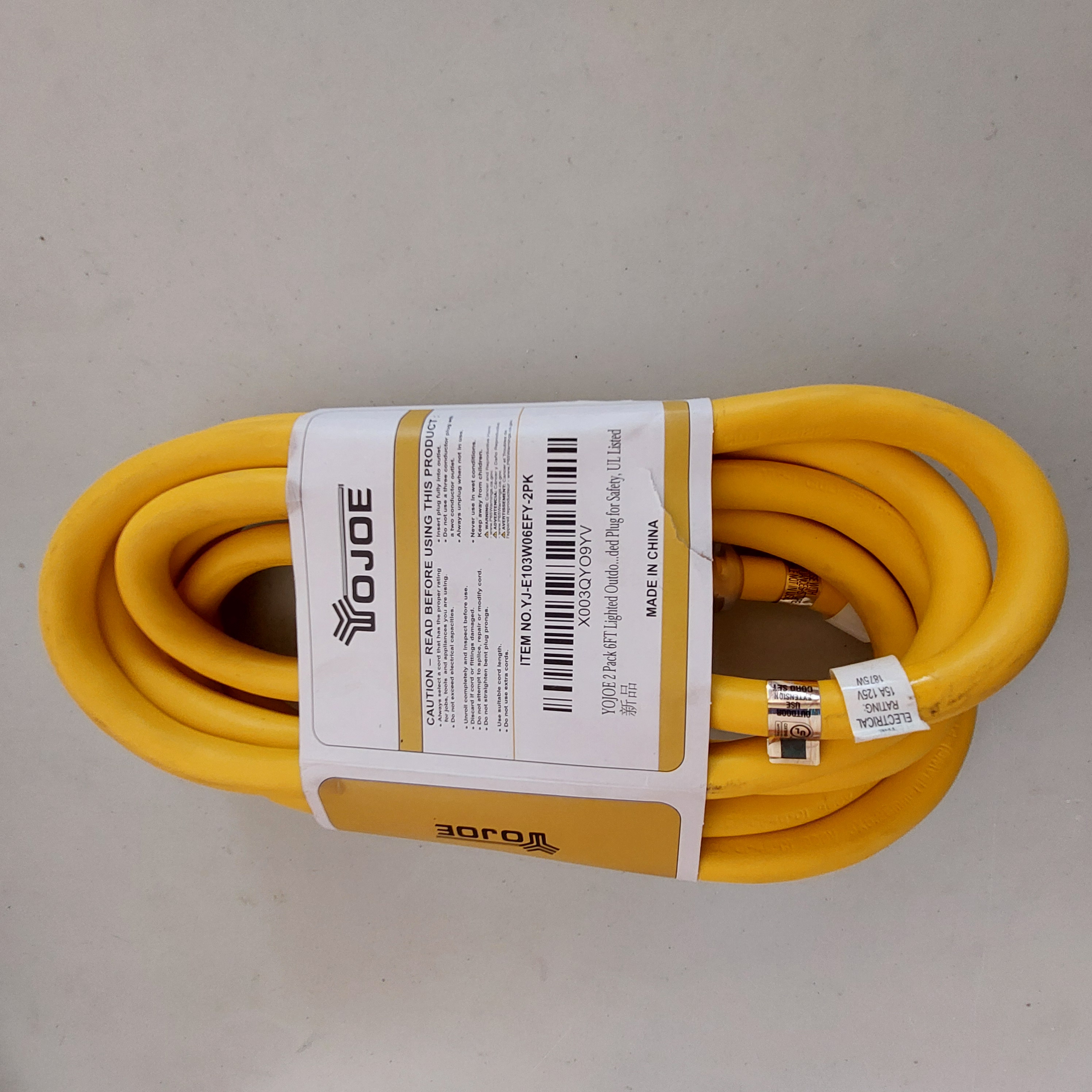 YOJOE 6FT 10AWG Extension Cord Yellow YJ-E103W06EFY-2PK