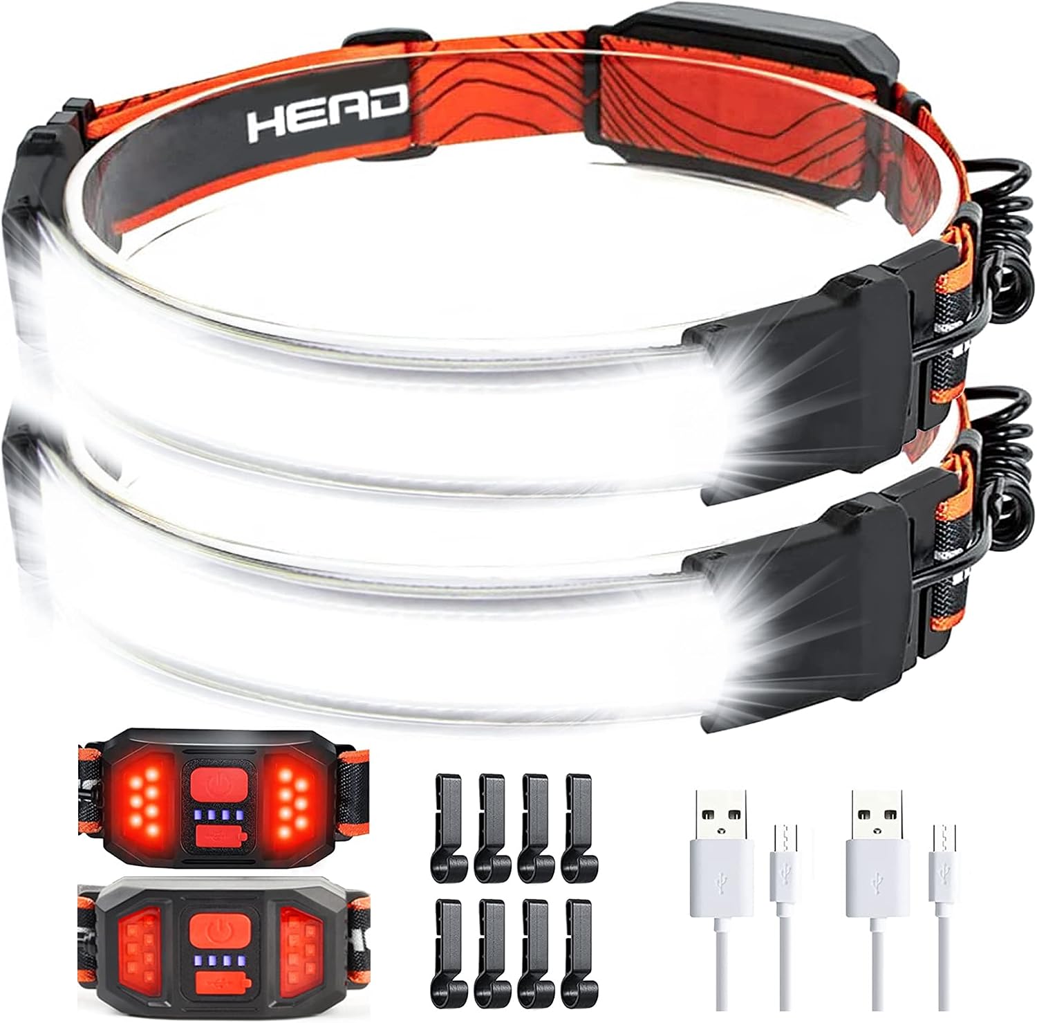 Rechargeable Headlamp, 1000 Lumen 230°Wide-Beam Headlamp with Back Red Light