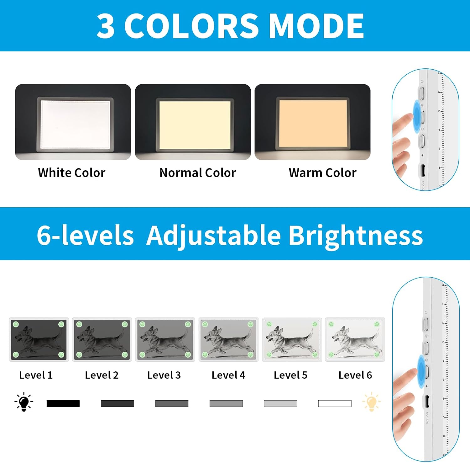 Phylosal Magnetic A3 Light Pad with Bag, Super Bright Light Box with Side Button, Tracing and Drawing, USB Power Light Table, White