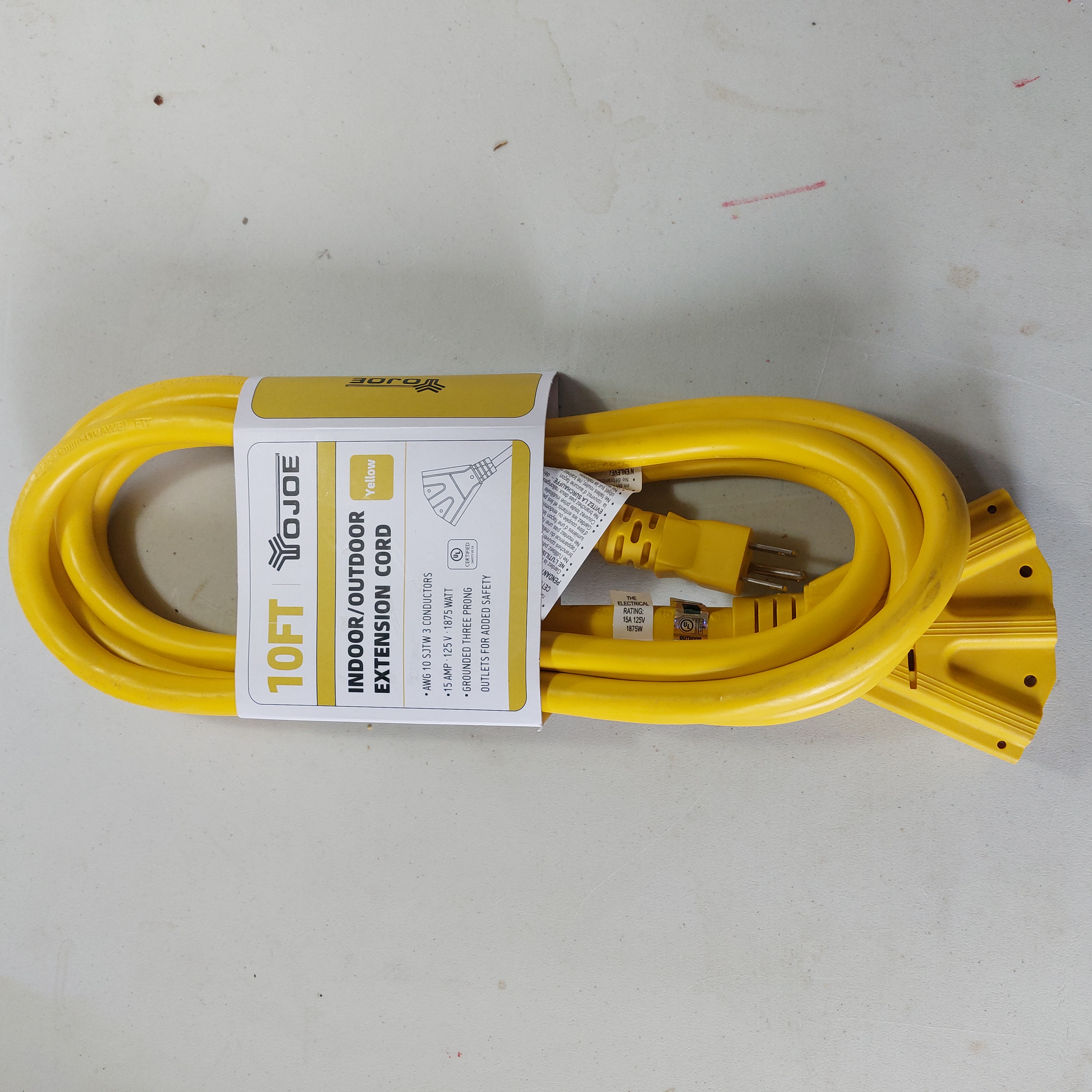YOJOE 10FT 10AWG Indoor/Outdoor Extension Cord, Yellow - YJ-E103W10ETYS