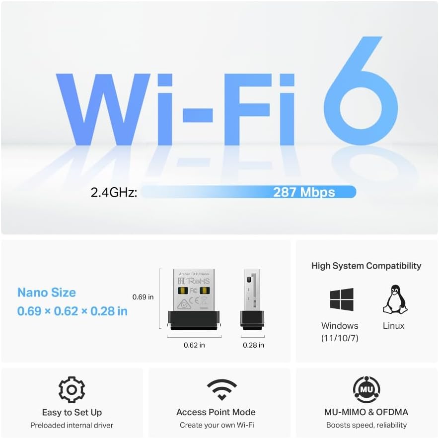 TP-Link AX300 Nano Wi-Fi 6 USB Adapter Archer TX1U Nano