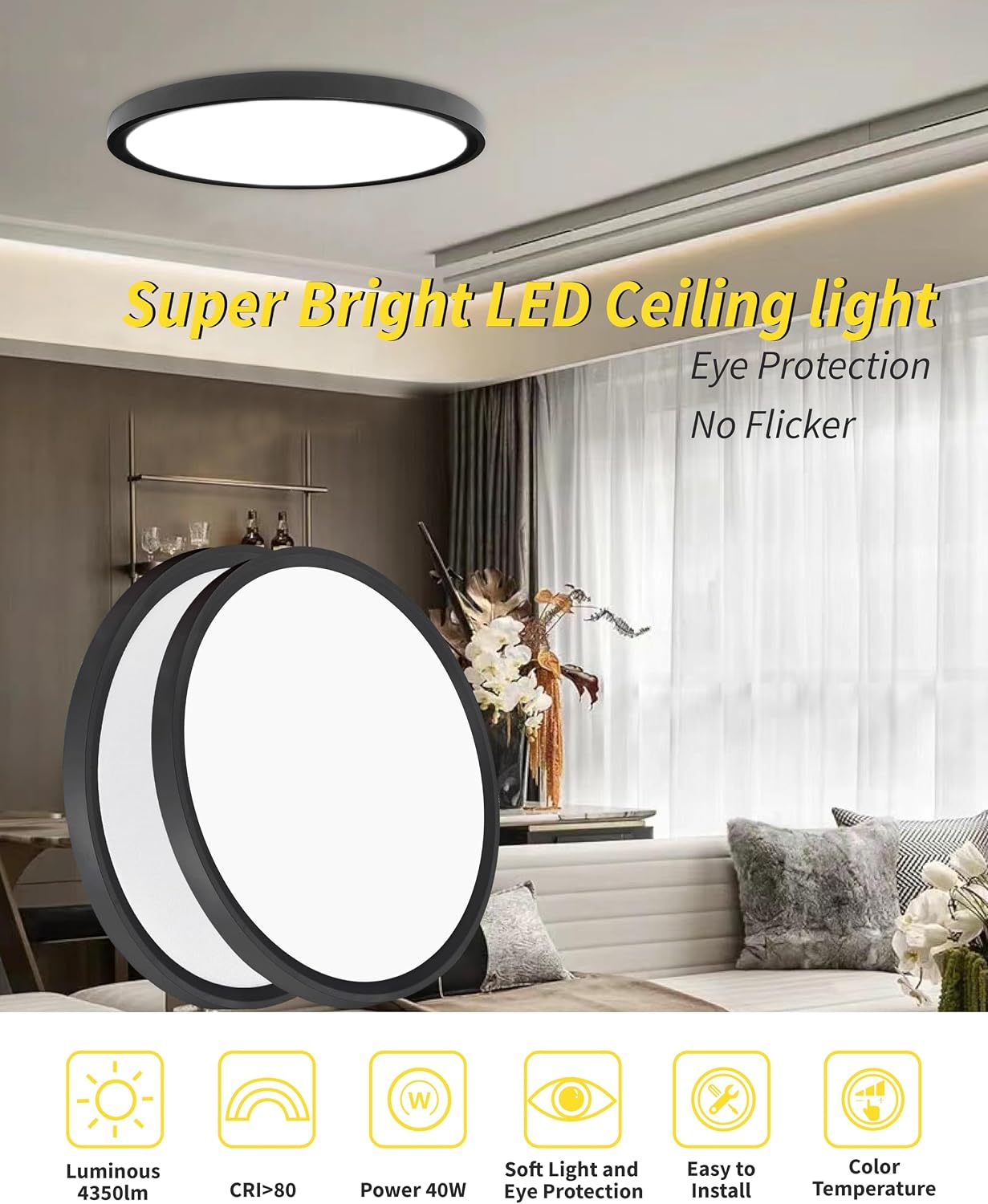LED Flush Mount Ceiling Light Fixture, Round 20Inch 40w, Modern Flat Panel Super Slim Led Ceiling Light (2Pack)