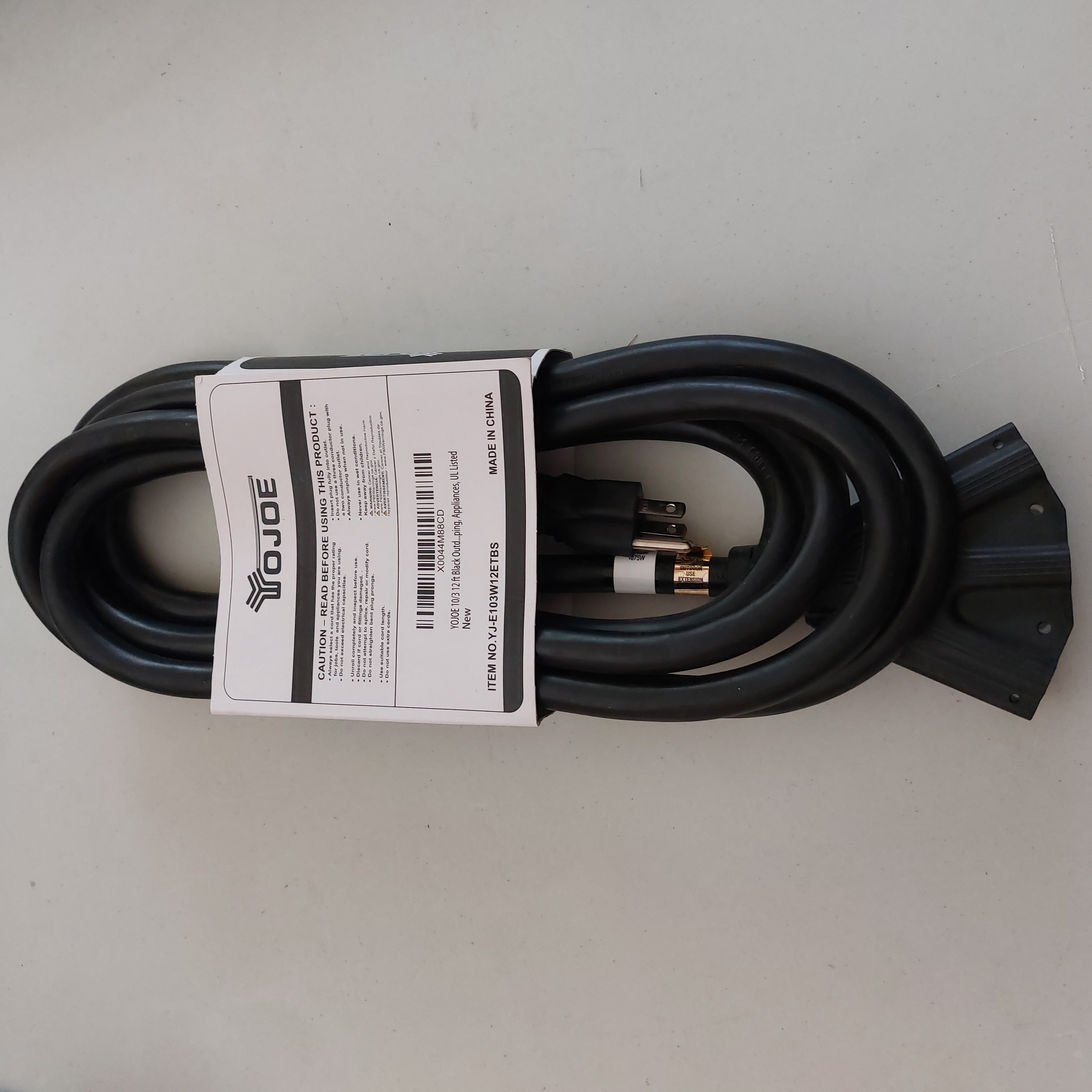 YOJOE 12FT 10AWG Indoor/Outdoor Extension Cord Black YJ-E103W12ETBS