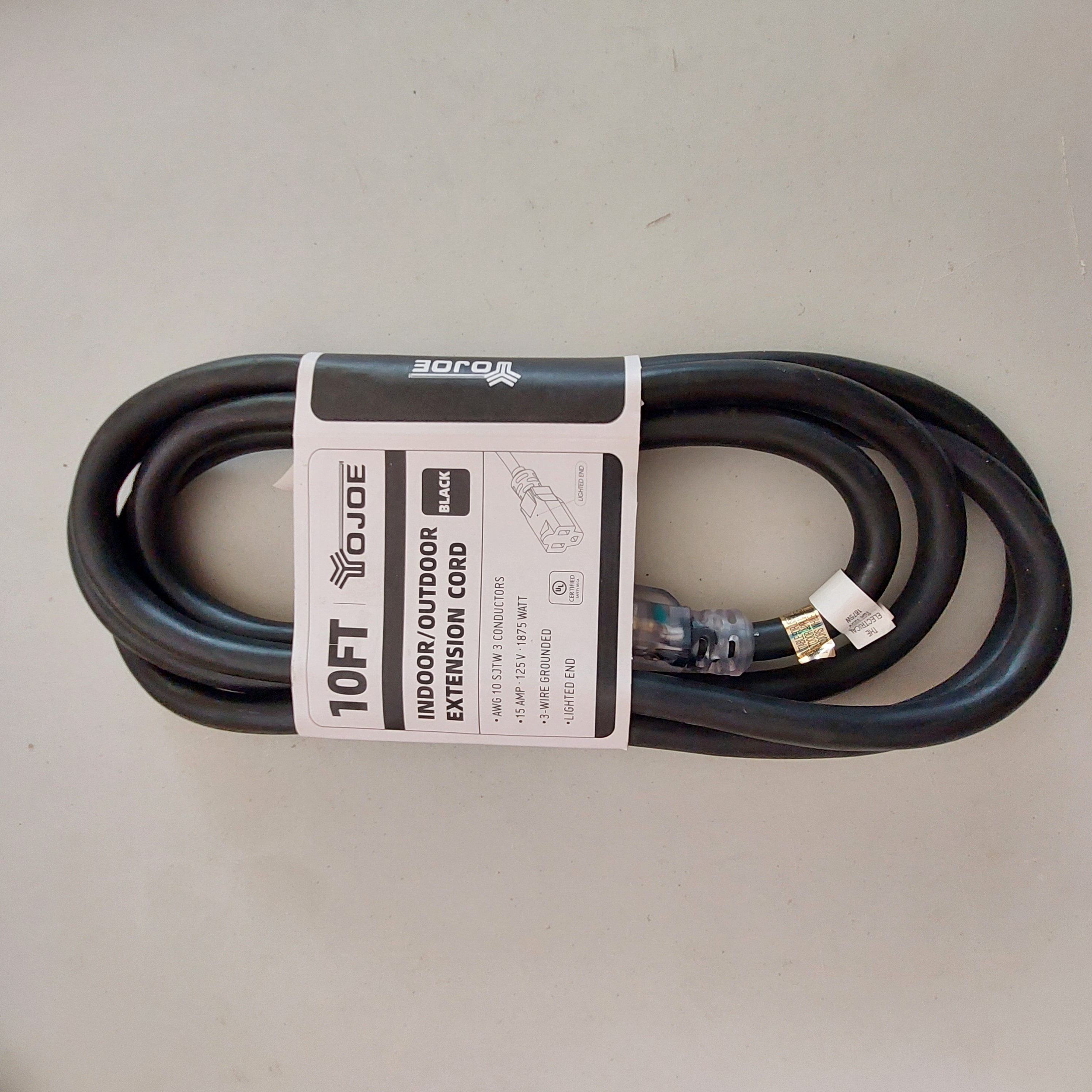 YOJOE 10FT 10AWG Indoor/Outdoor Extension Cord Black YJ-E103W10EFB