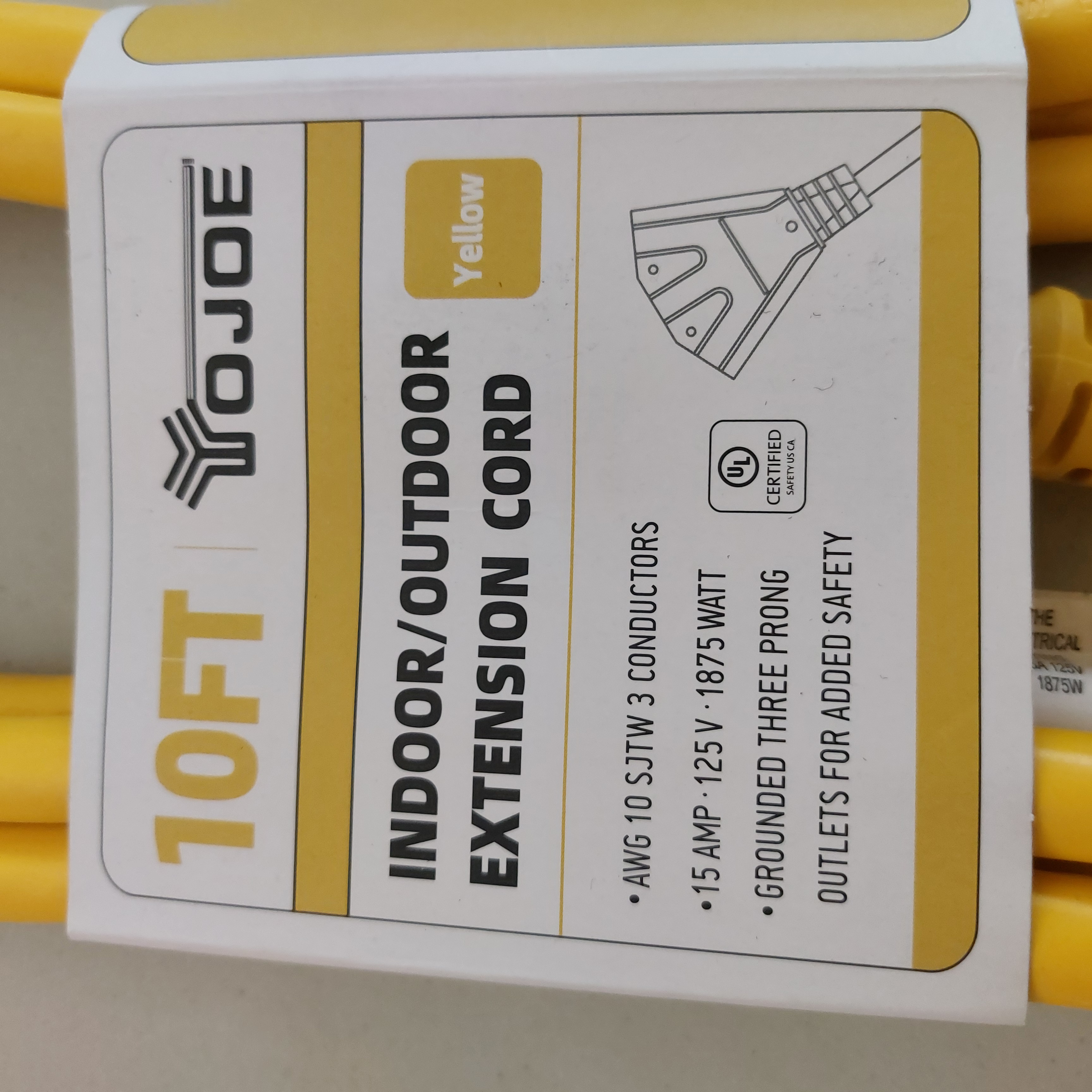 YOJOE 10FT 10AWG Indoor/Outdoor Extension Cord Yellow YJ-E103W10ETYS