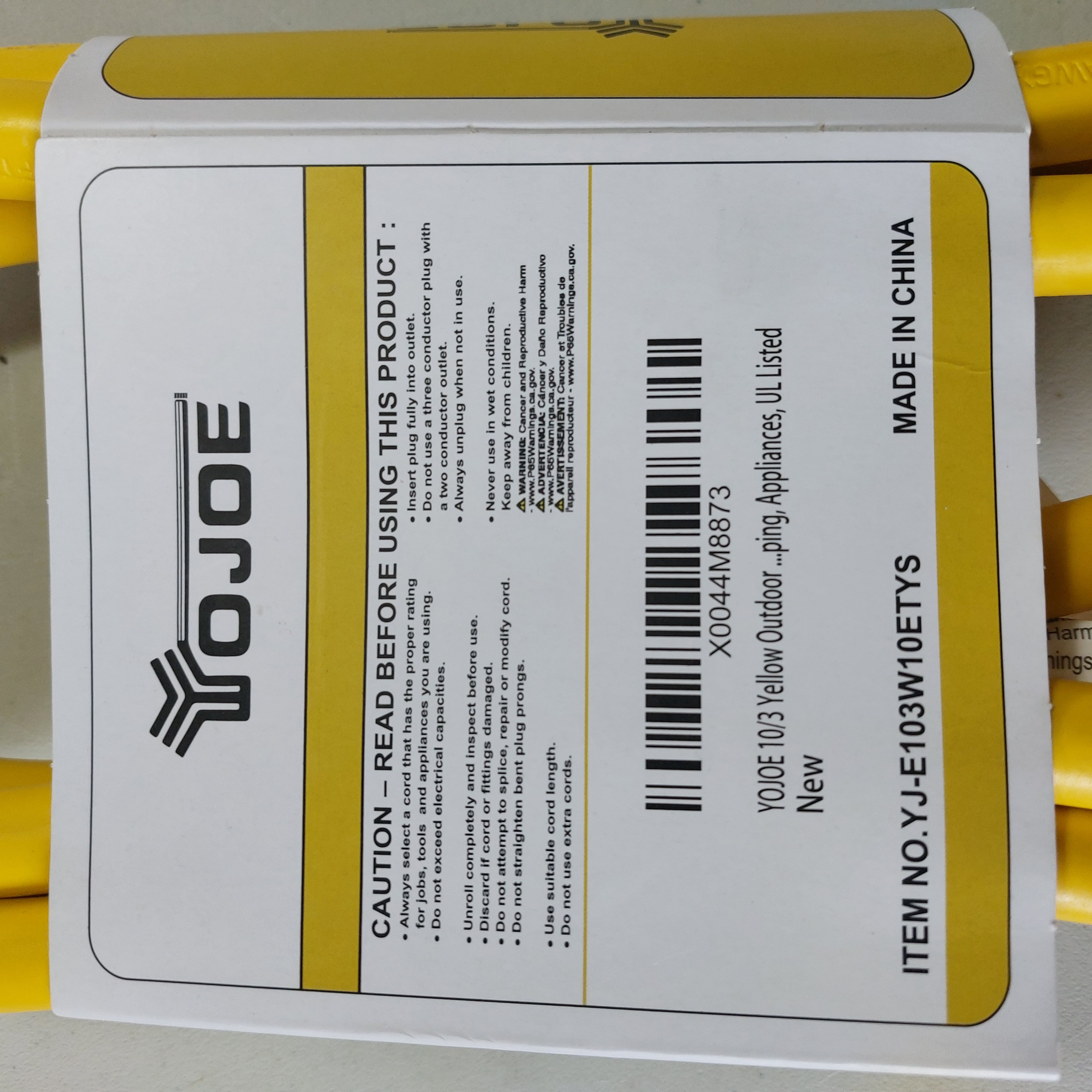 YOJOE 10FT 10AWG Indoor/Outdoor Extension Cord, Yellow - YJ-E103W10ETYS