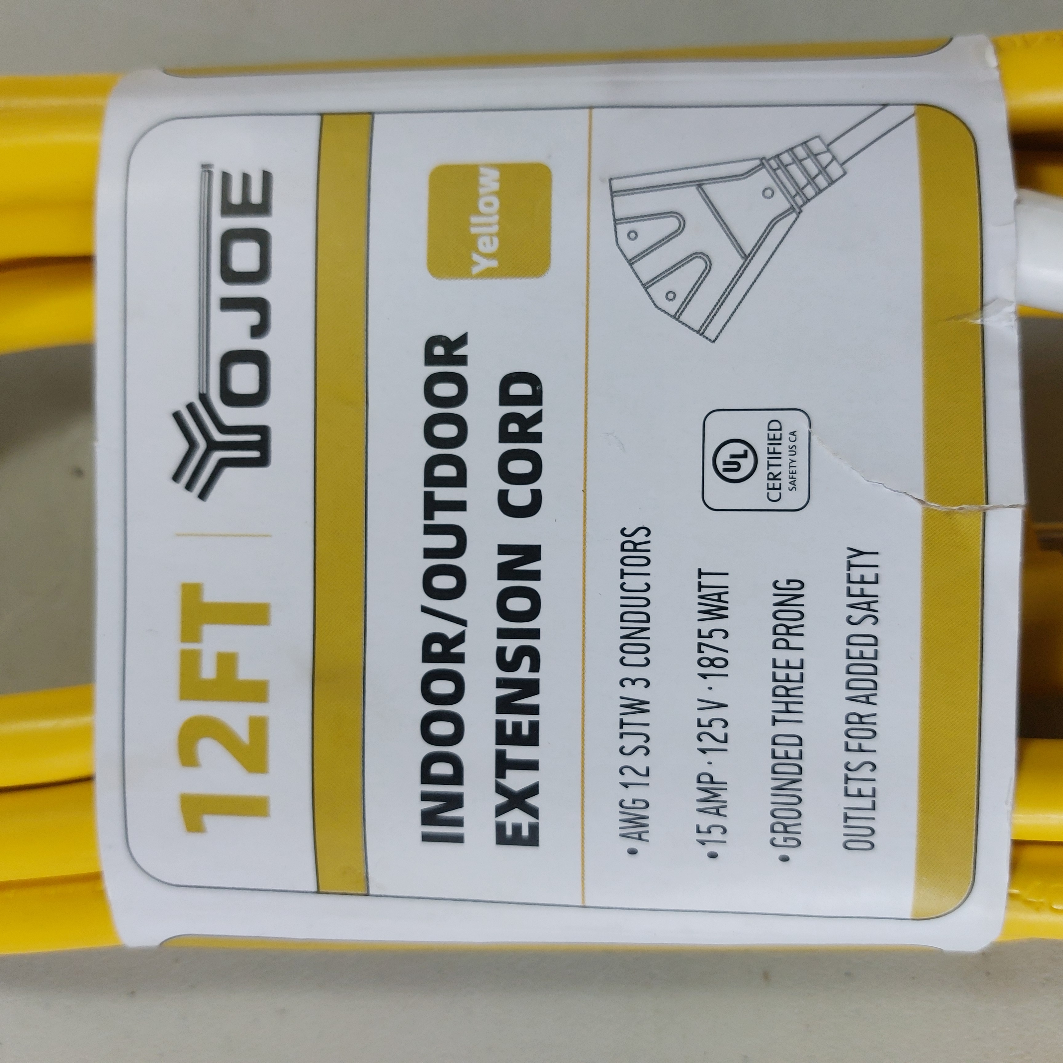 12FT Indoor/Outdoor Extension Cord, Yellow