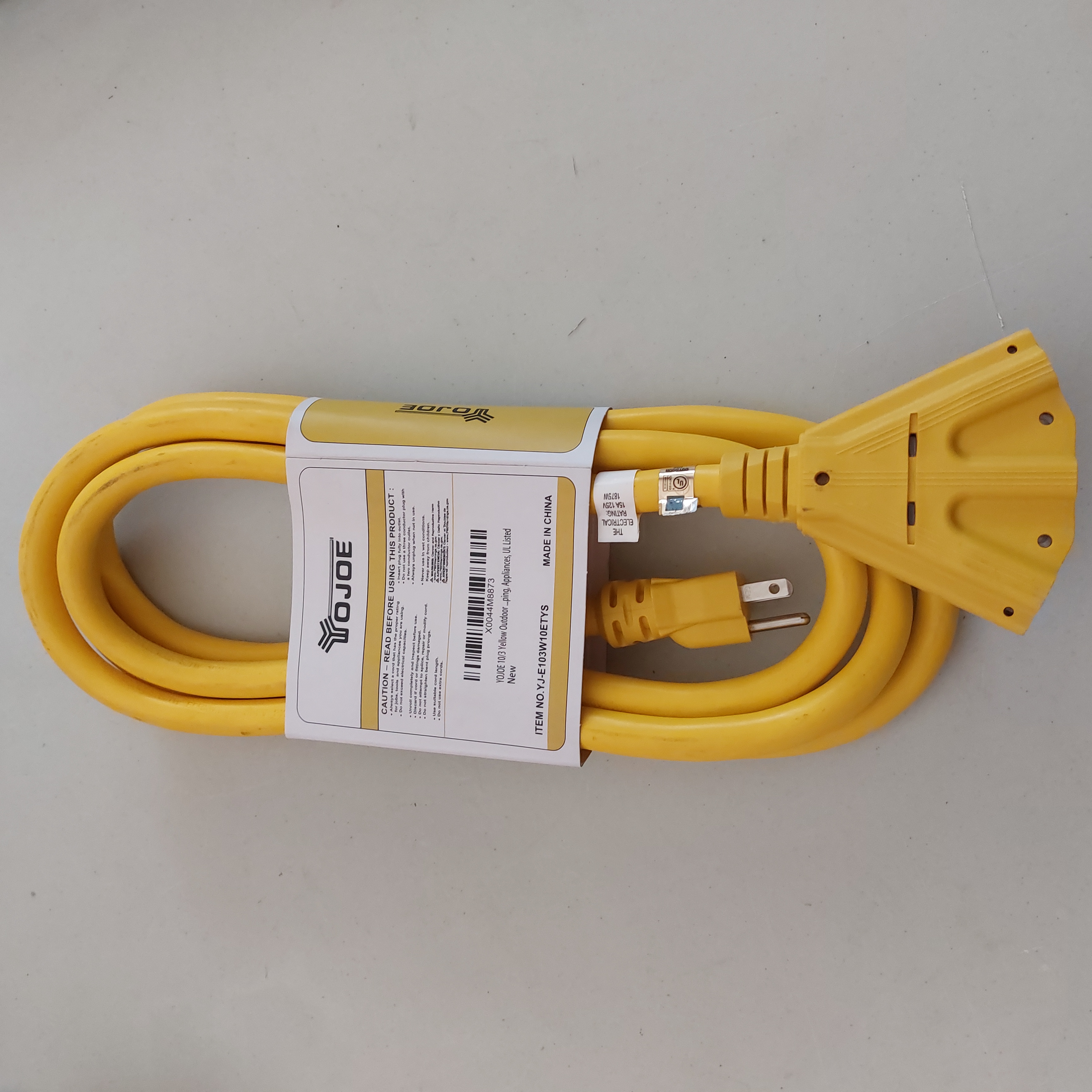 YOJOE 10FT 10AWG Indoor/Outdoor Extension Cord Yellow YJ-E103W10ETYS