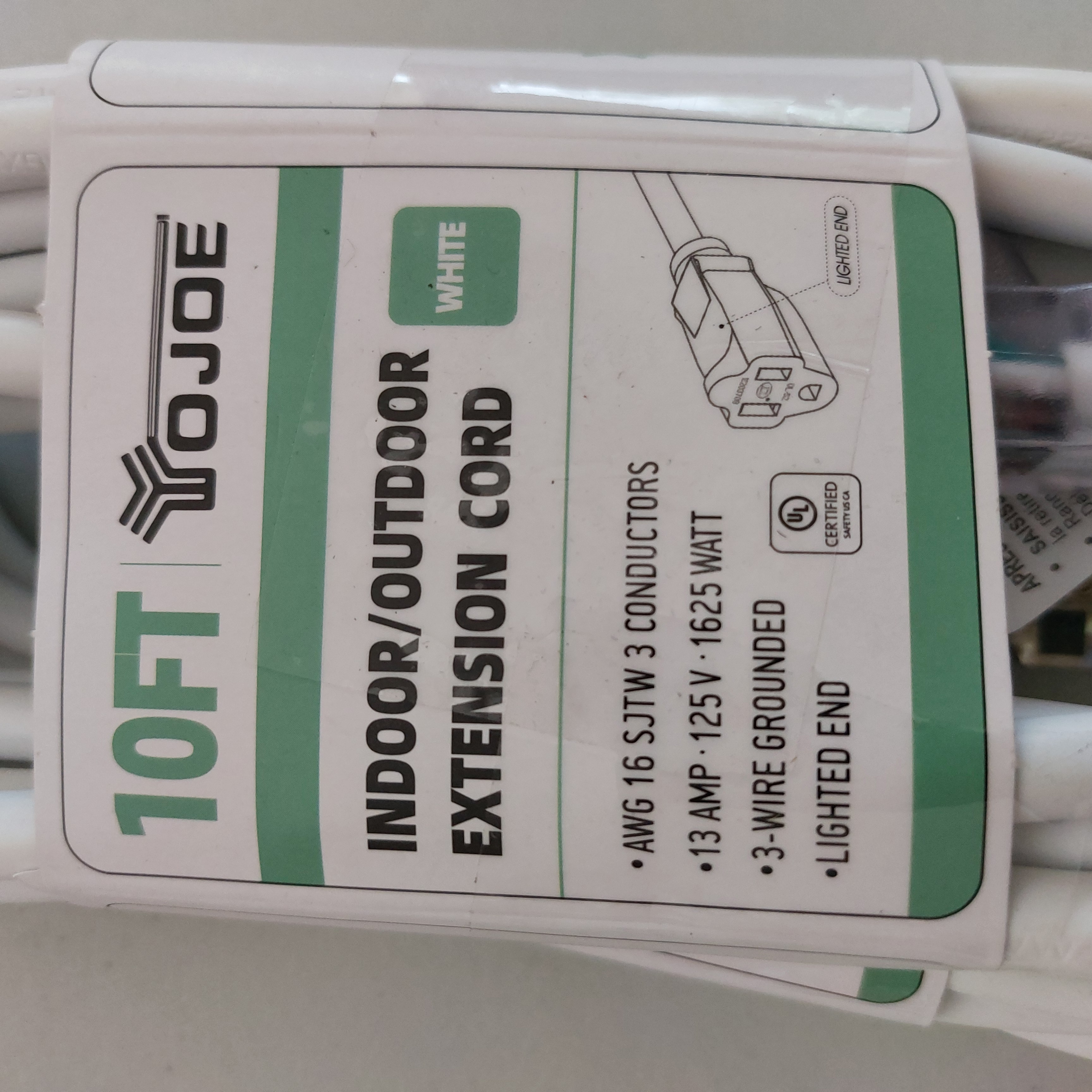 YOJOE 10FT 16AWG Indoor/Outdoor Extension Cord (2 Pack) White YJ-E163W10EFWC