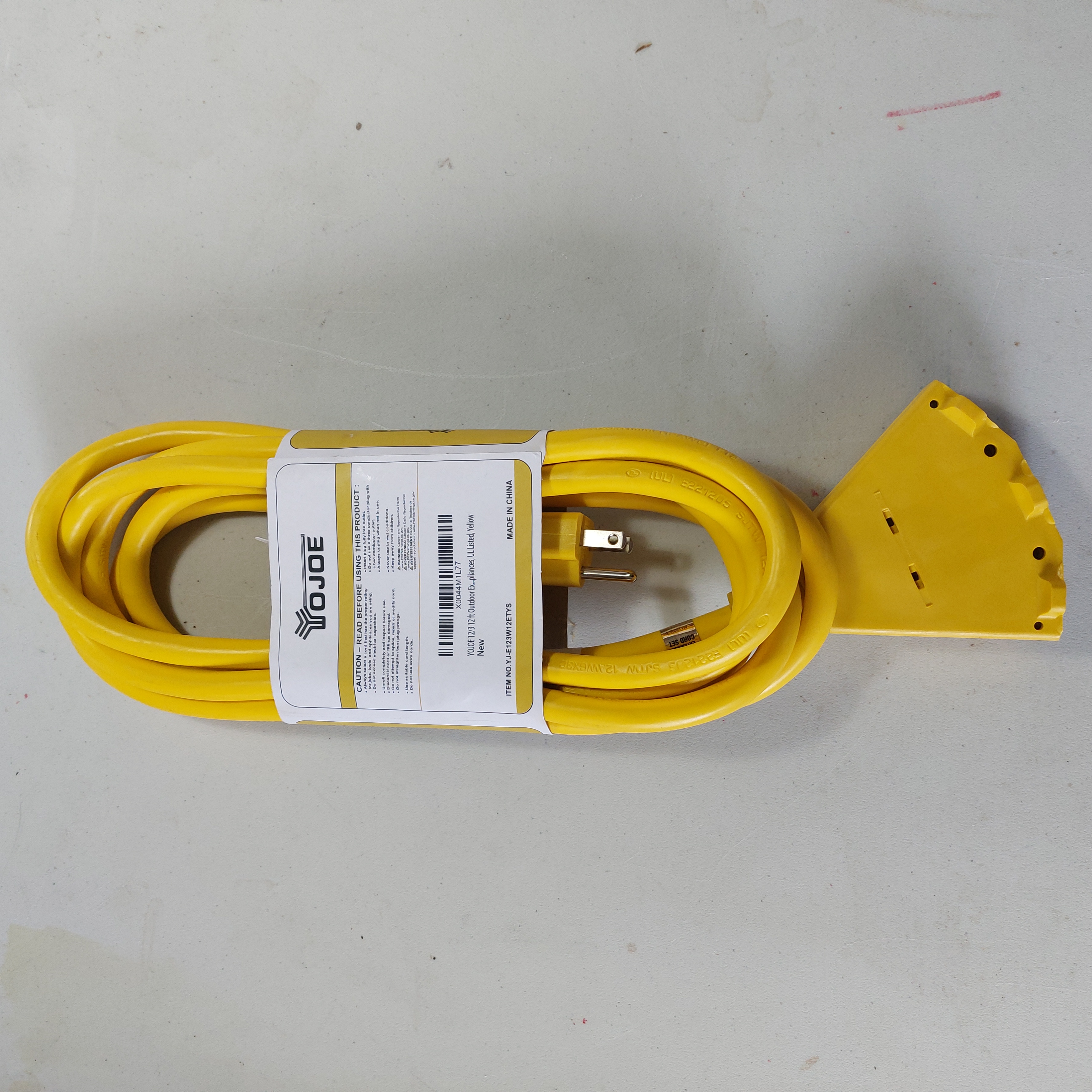 12FT Indoor/Outdoor Extension Cord, Yellow