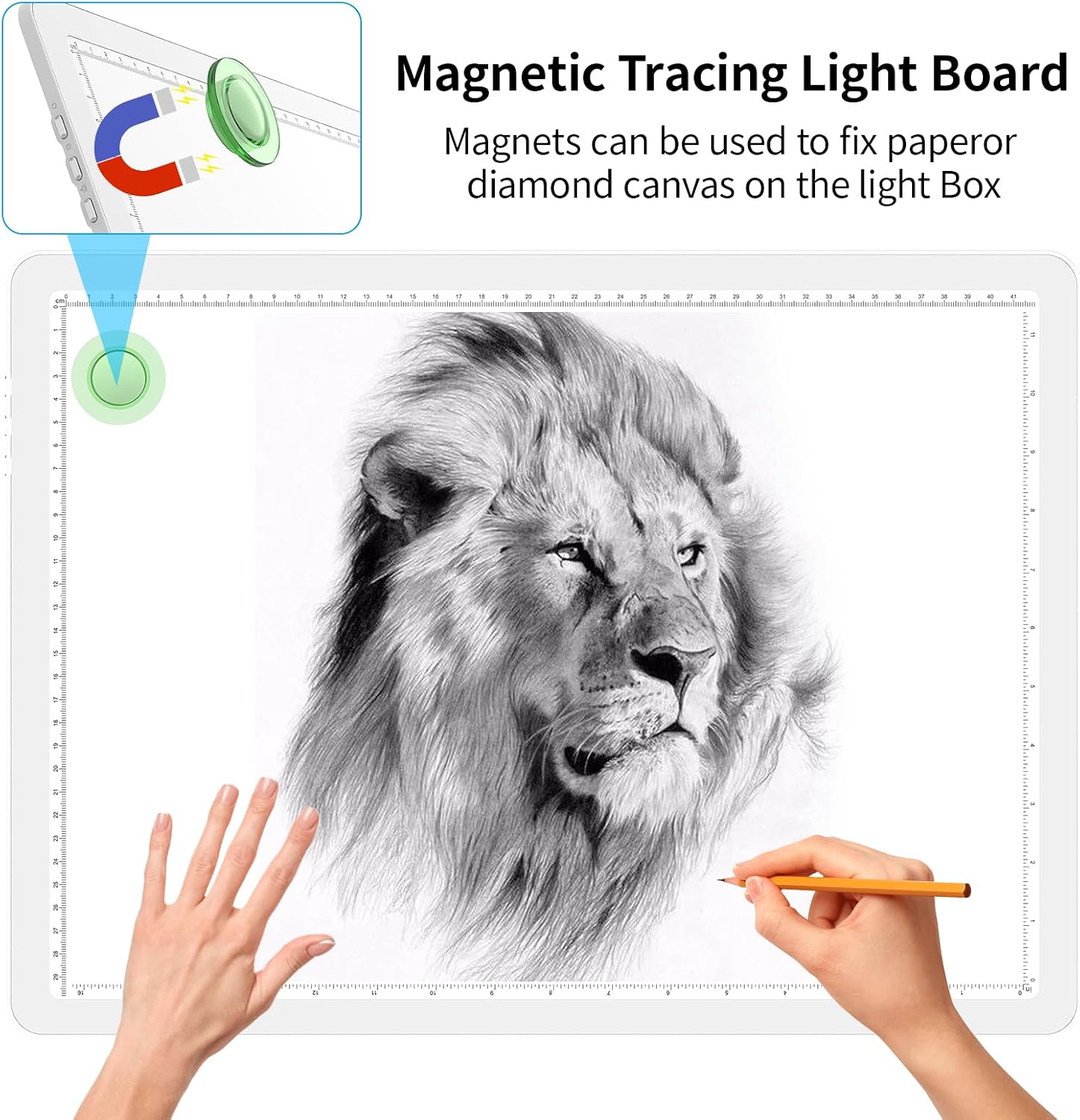 Phylosal Magnetic A3 Light Pad with Bag, Super Bright Light Box with Side Button, Tracing and Drawing, USB Power Light Table, White