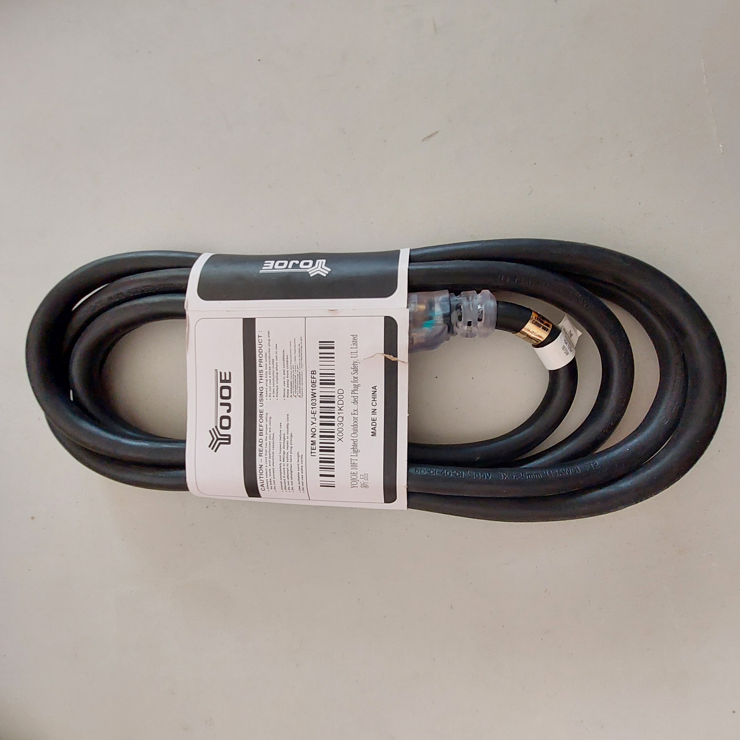 YOJOE 10FT 10AWG Indoor/Outdoor Extension Cord Black YJ-E103W10EFB