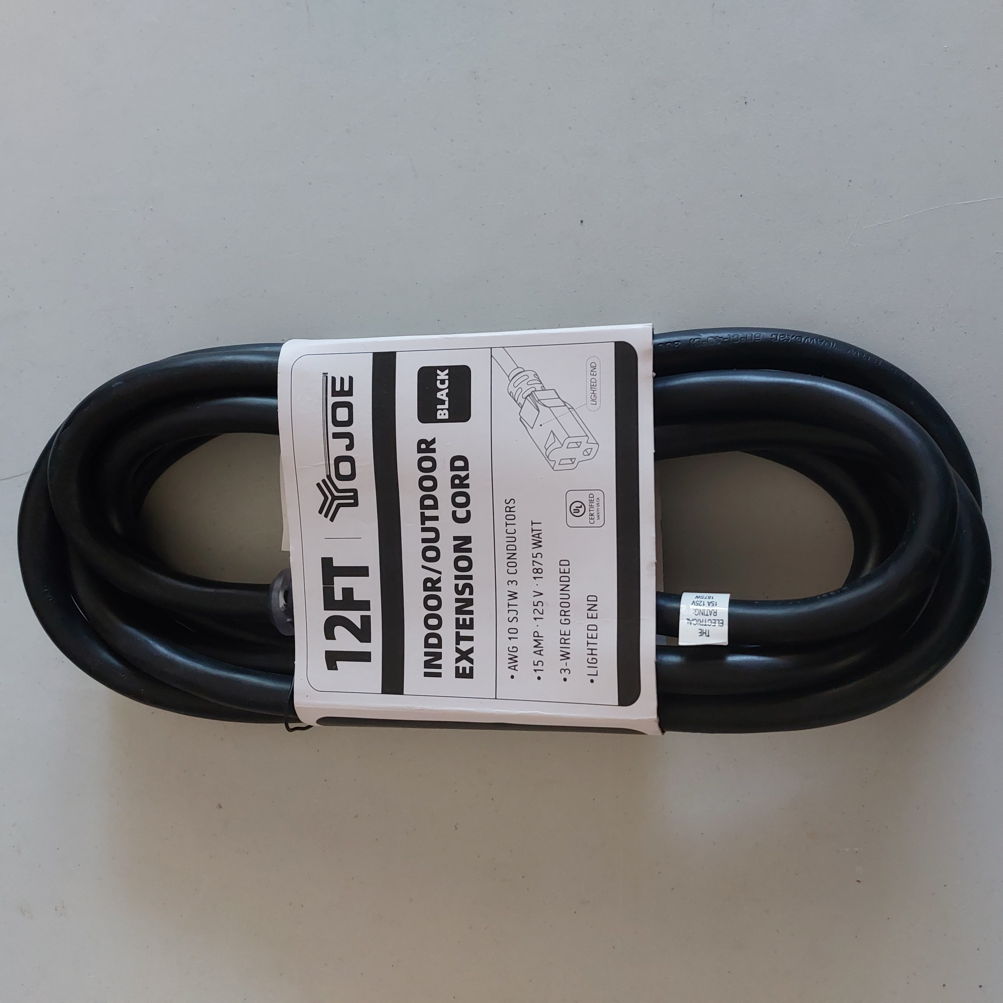 YOJOE 12FT 10AWG Indoor/Outdoor Extension Cord Black YJ-E103W12EFB