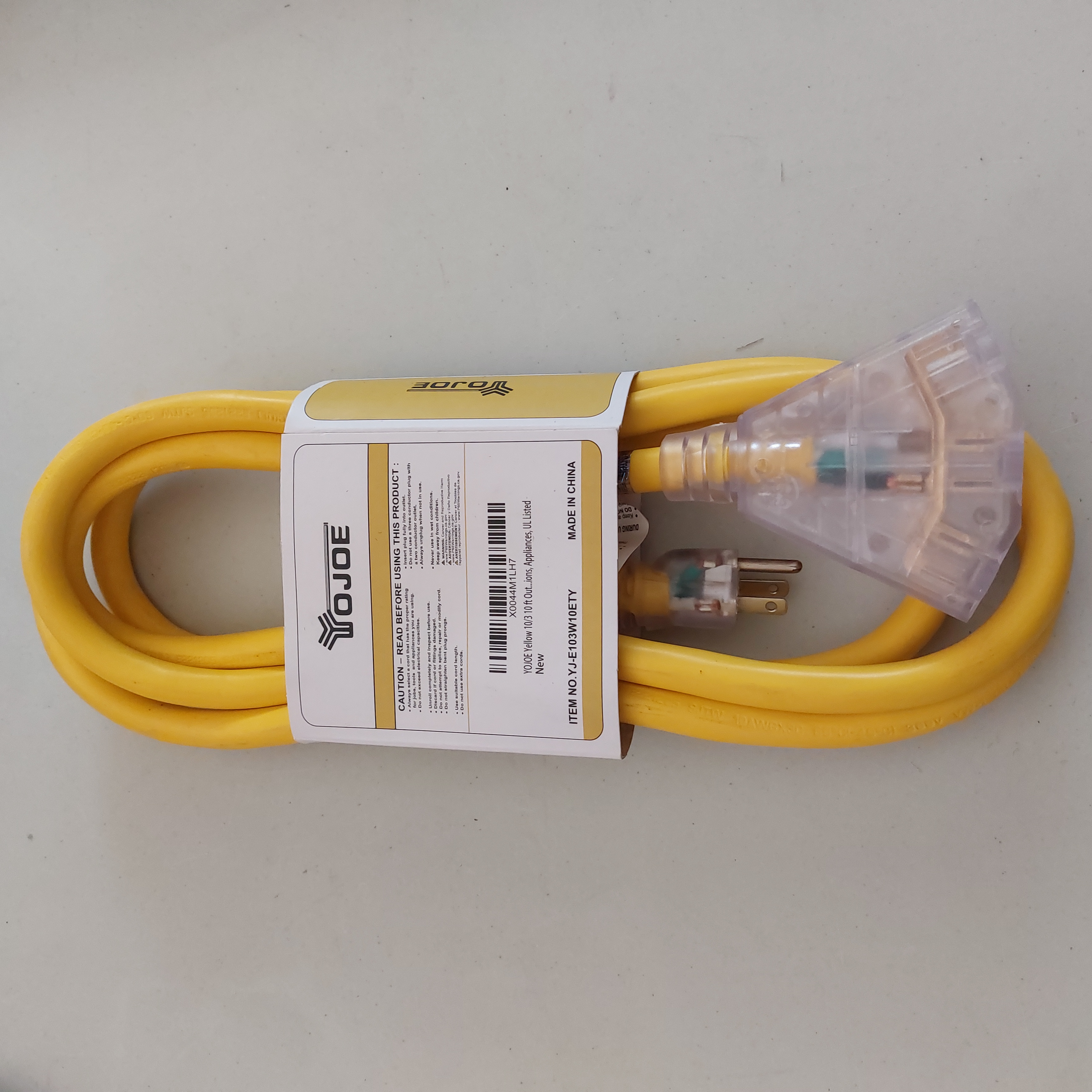 YOJOE 10FT 10AWG Indoor/Outdoor Extension Cord Yellow YJ-E103W10ETY