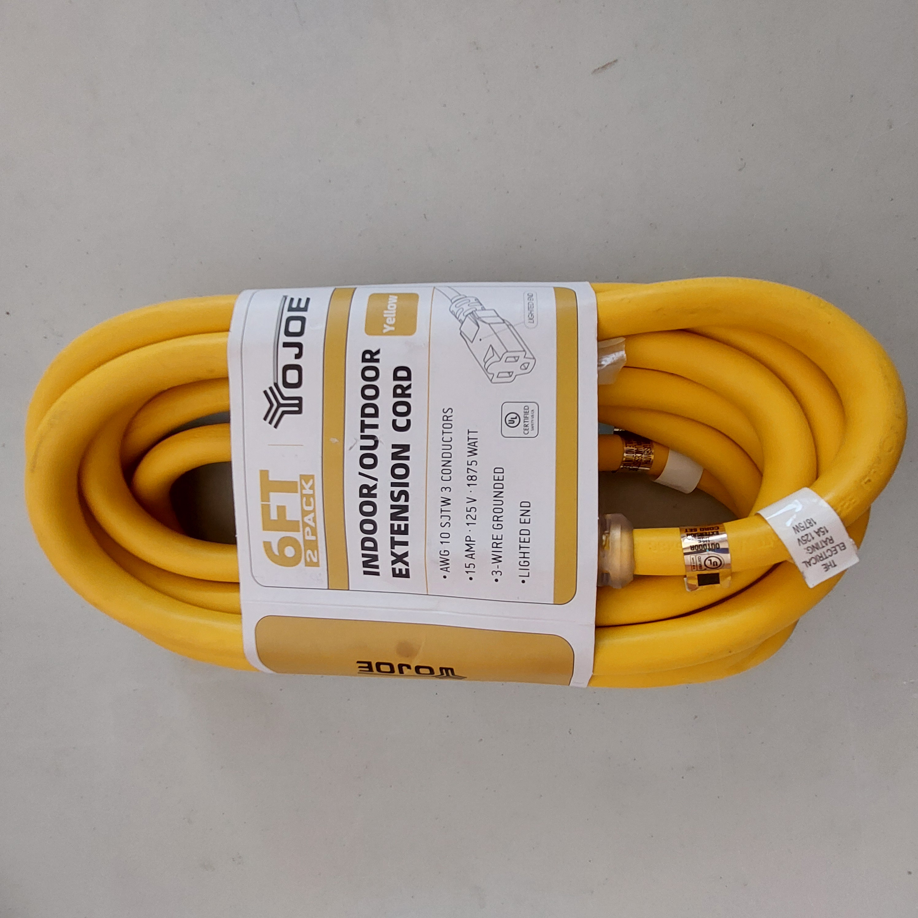 YOJOE 6FT 10AWG Extension Cord Yellow YJ-E103W06EFY-2PK