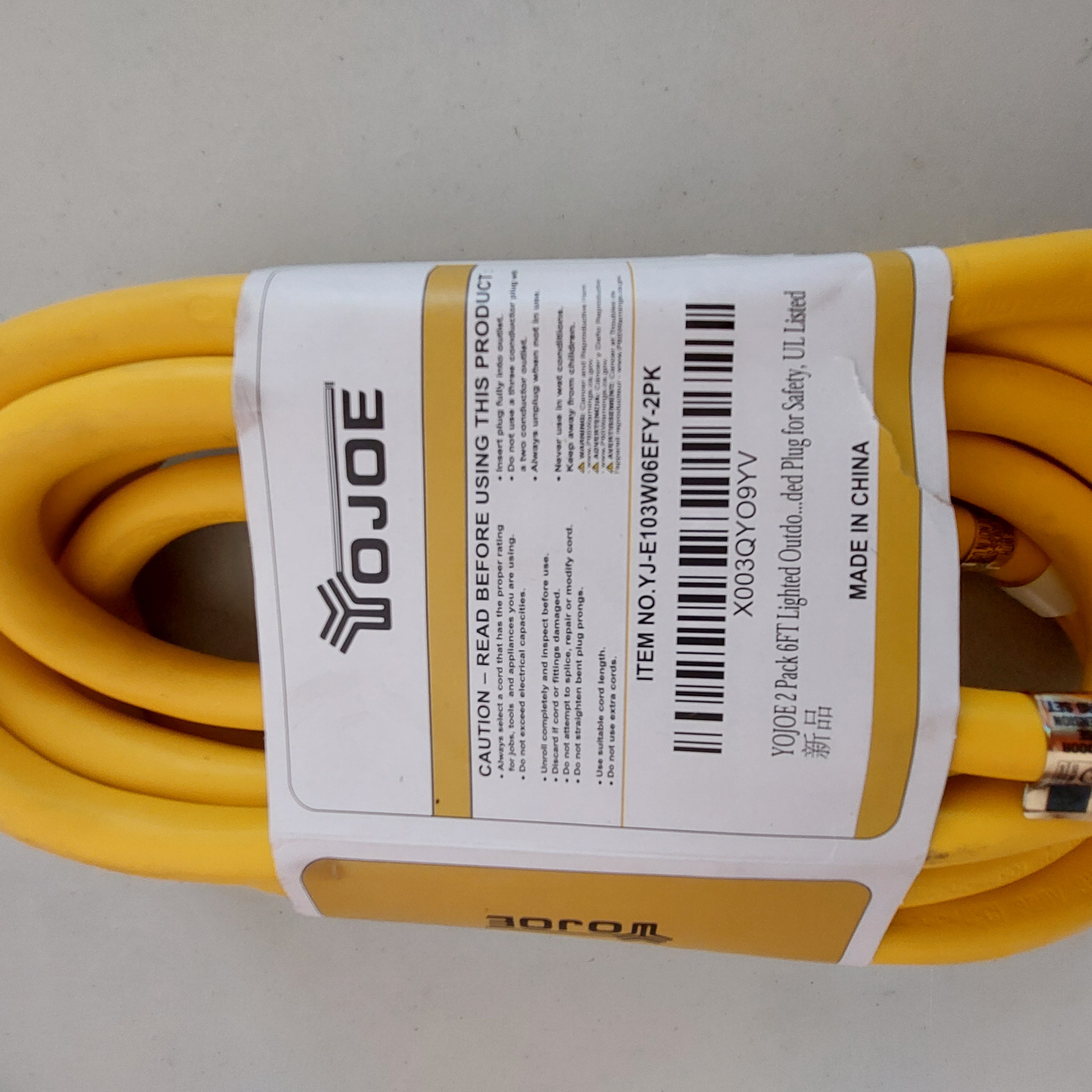 YOJOE 6FT 10AWG Extension Cord Yellow YJ-E103W06EFY-2PK