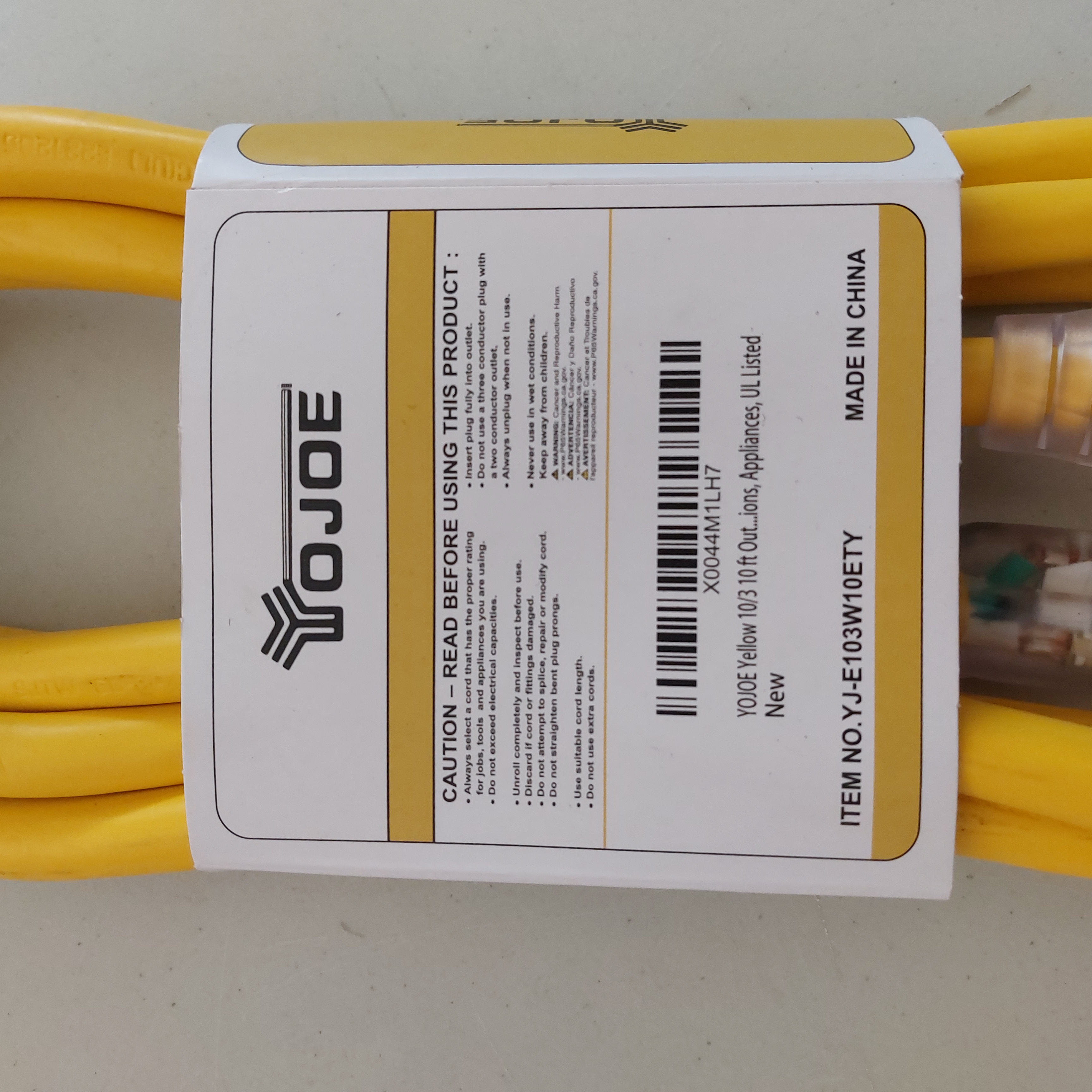 YOJOE 10FT 10AWG Indoor/Outdoor Extension Cord Yellow YJ-E103W10ETY